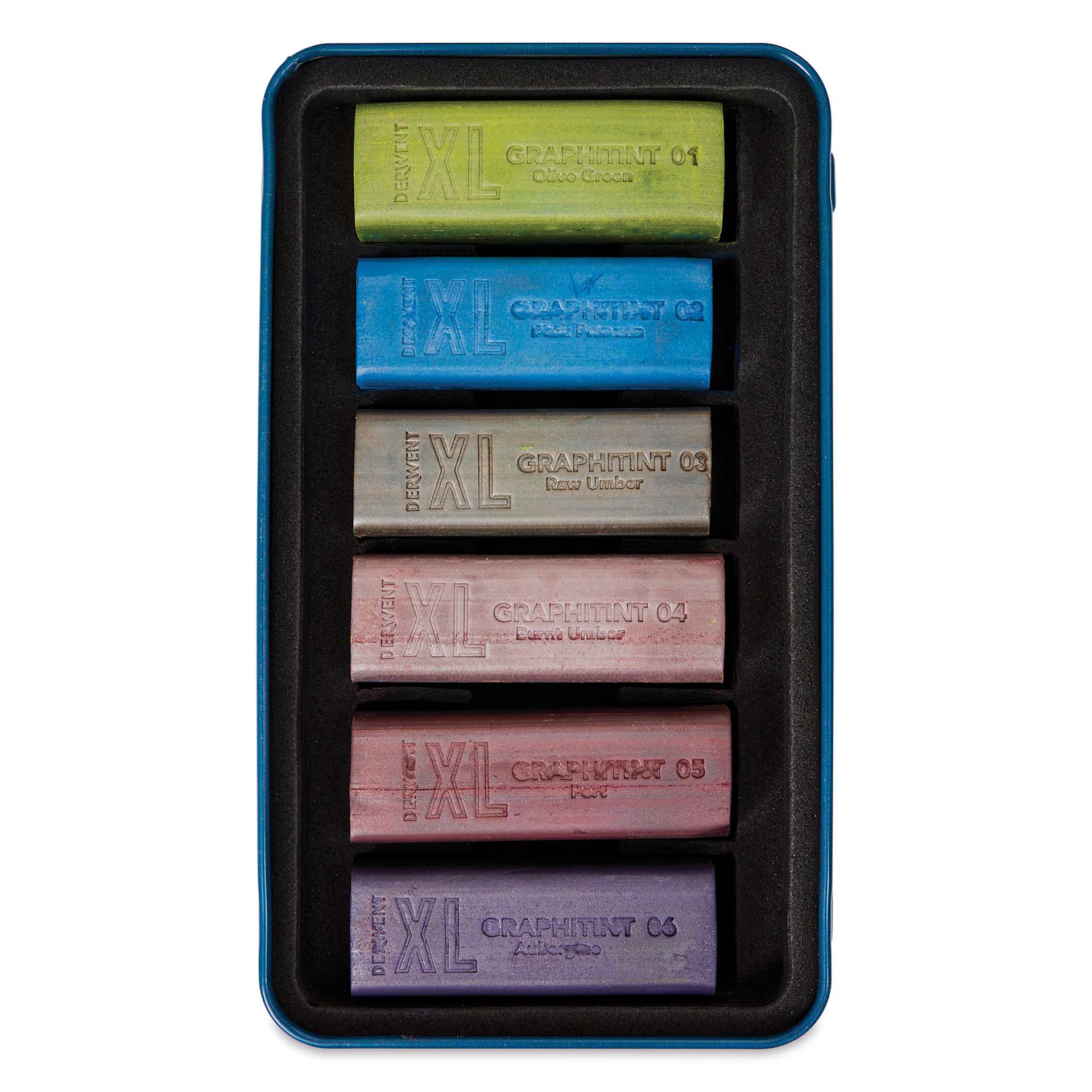 Derwent Graphitint XL Blocks - Assorted, Set of 6, contents shown inside the packaging tray