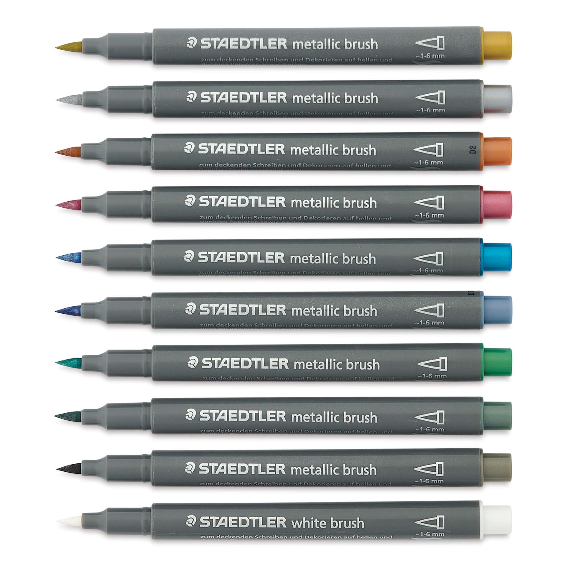 Staedtler Metallic Marker Set - Set of 10, Brush Nib, caps off