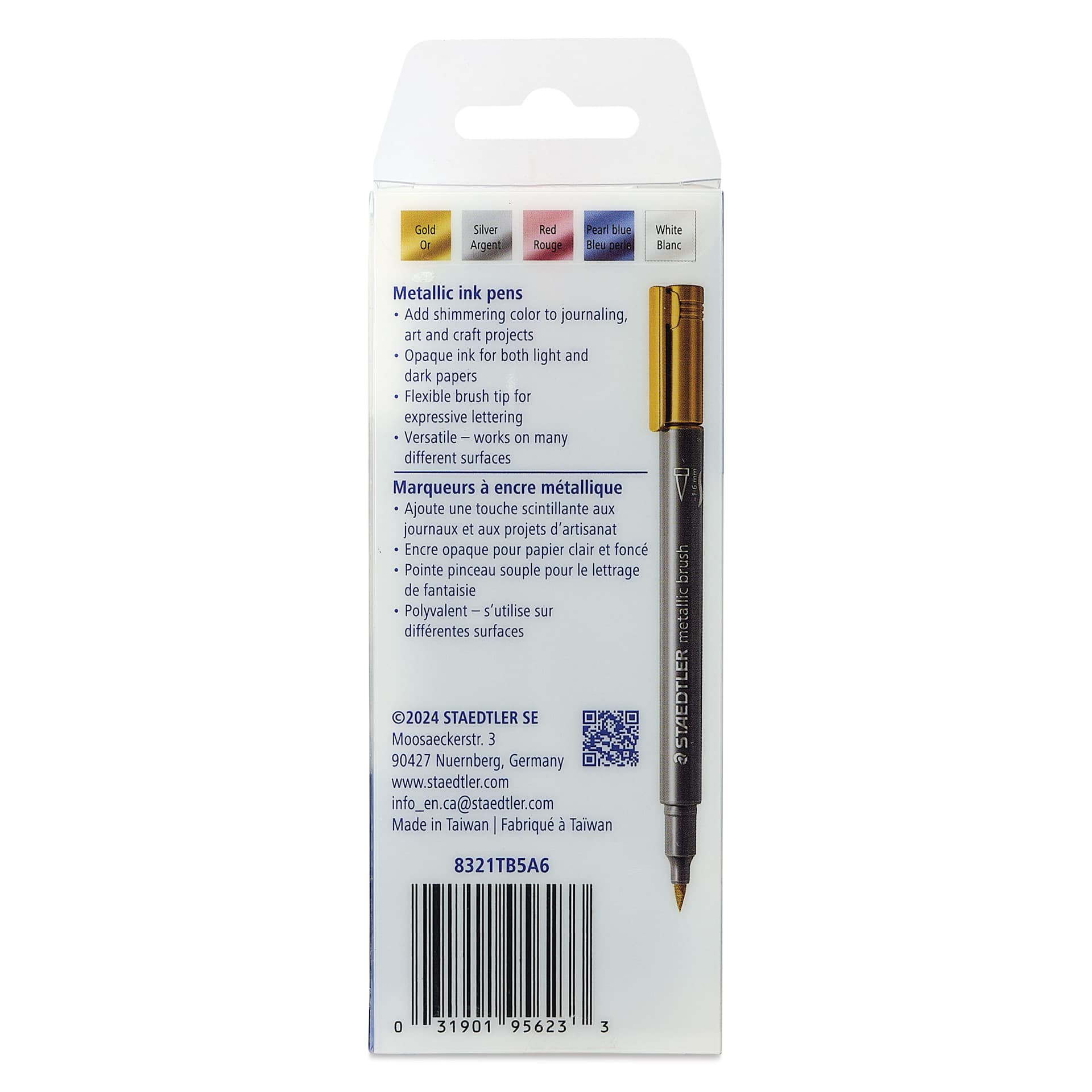 Staedtler Metallic Marker Set - Set of 5, Brush Nib, back of packaging