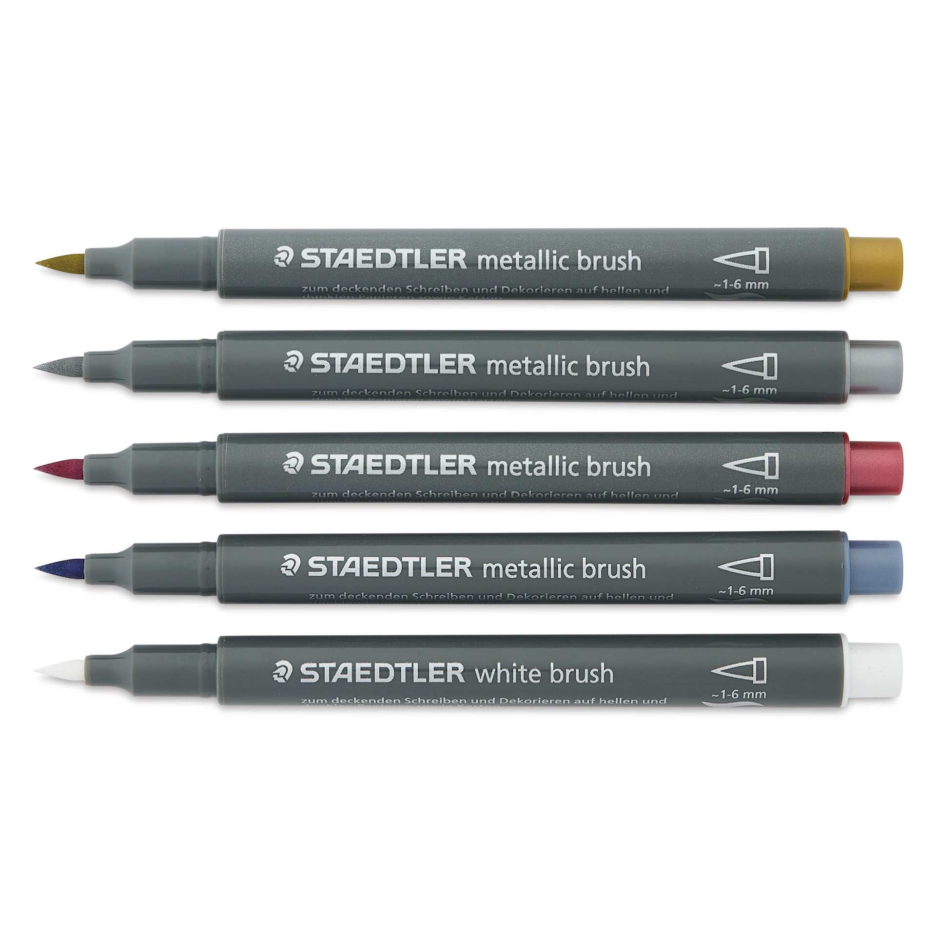 Staedtler Metallic Marker Set - Set of 5, Brush Nib, caps off