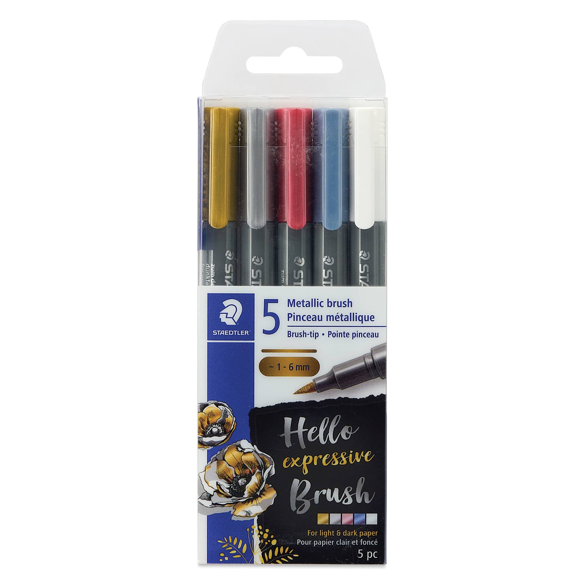 Staedtler Metallic Marker Set - Set of 5, Brush Nib, front of packaging