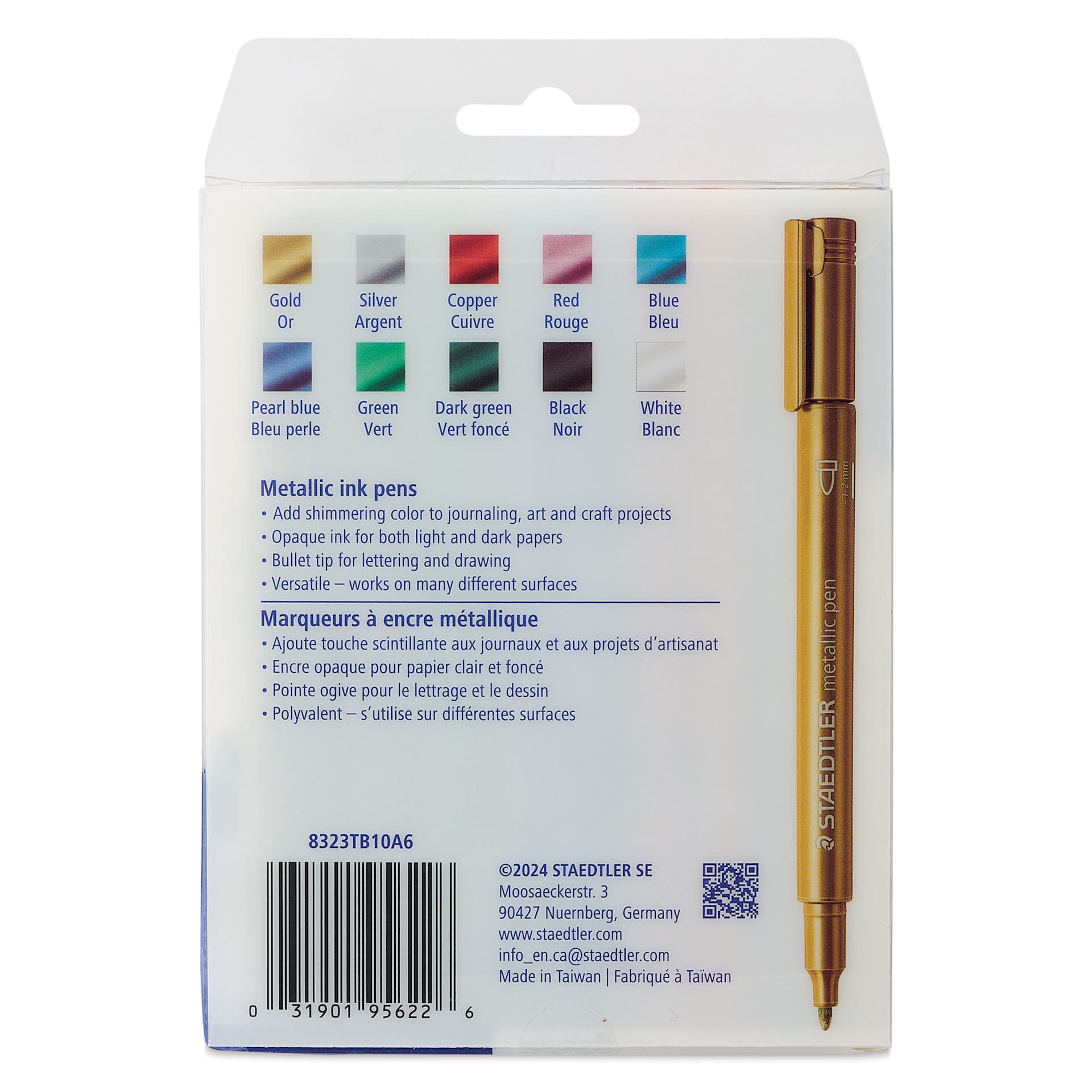 Staedtler Metallic Marker Set - Set of 10, Bullet Nib, back of packaging