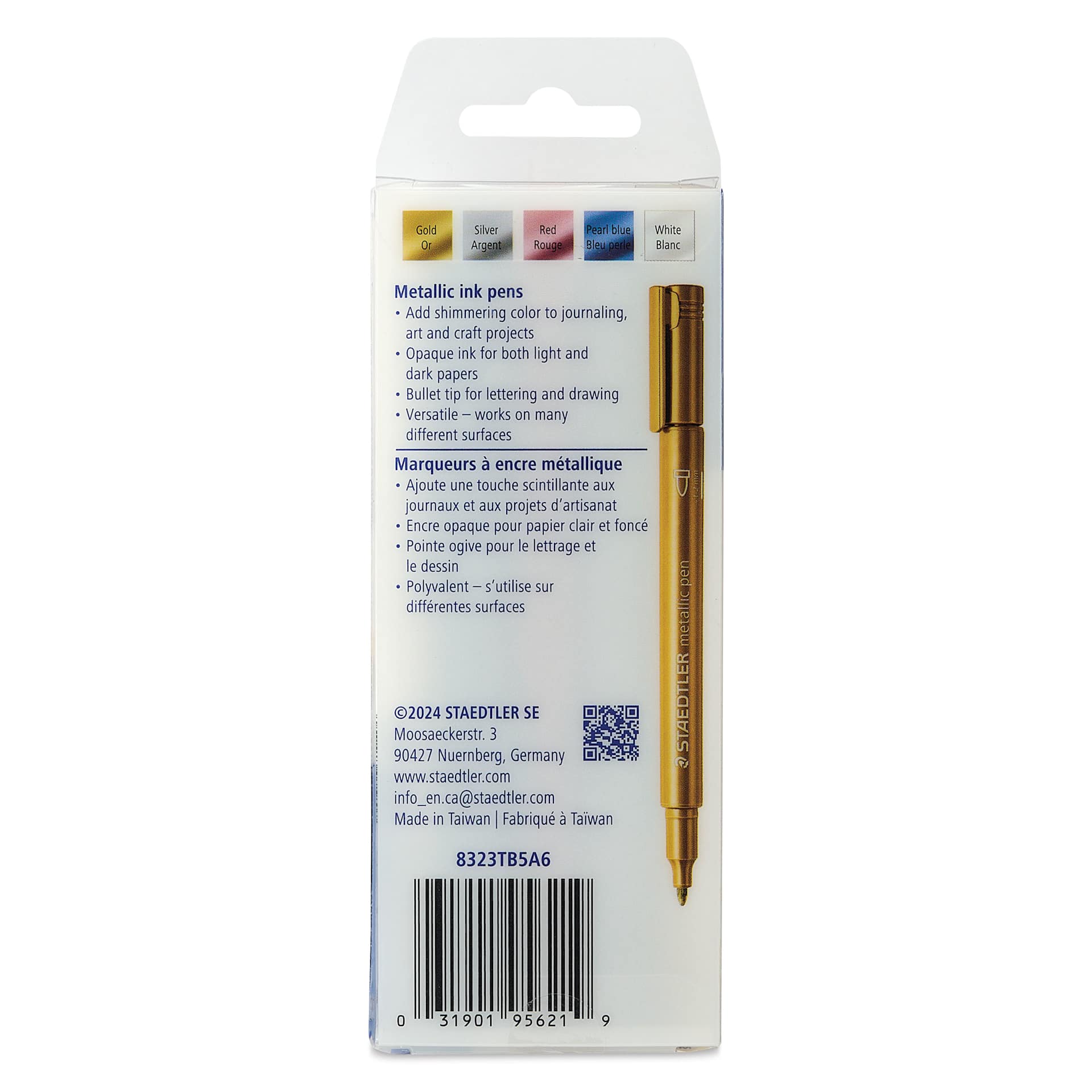 Staedtler Metallic Marker Set - Set of 5, Bullet Nib, back of packaging