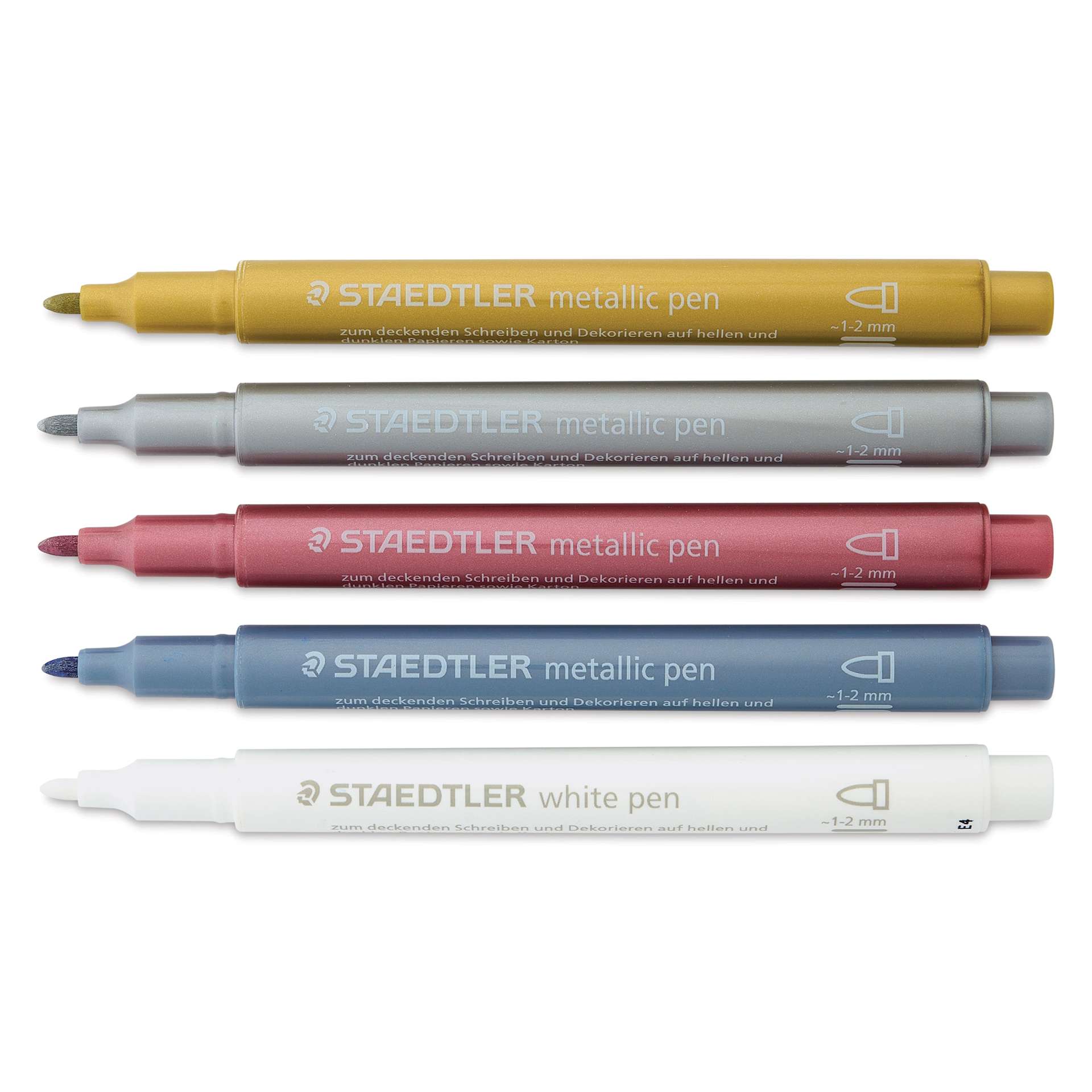 Staedtler Metallic Marker Set - Set of 5, Bullet Nib, caps off