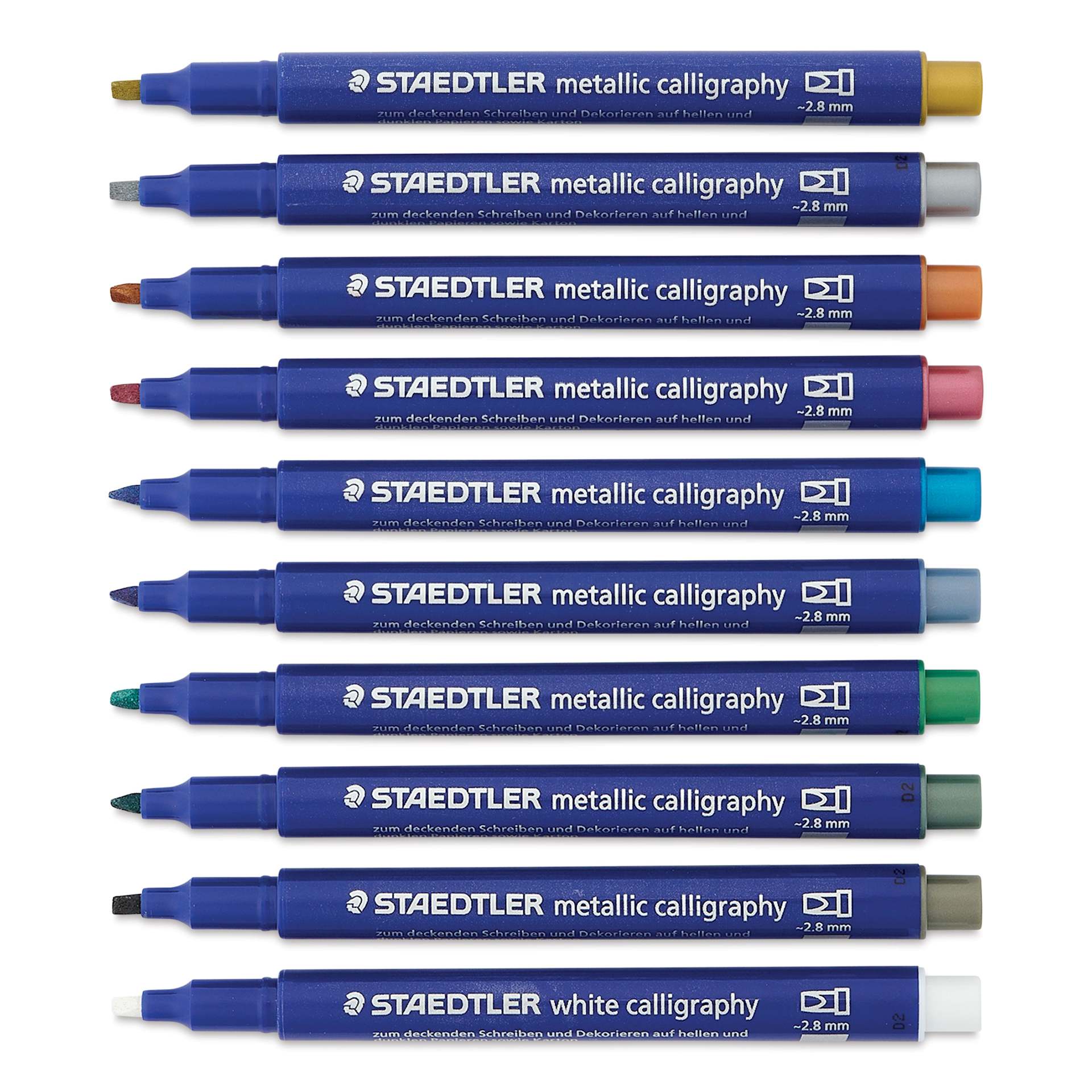Staedtler Metallic Marker Set - Set of 10, Calligraphy Nib, caps off