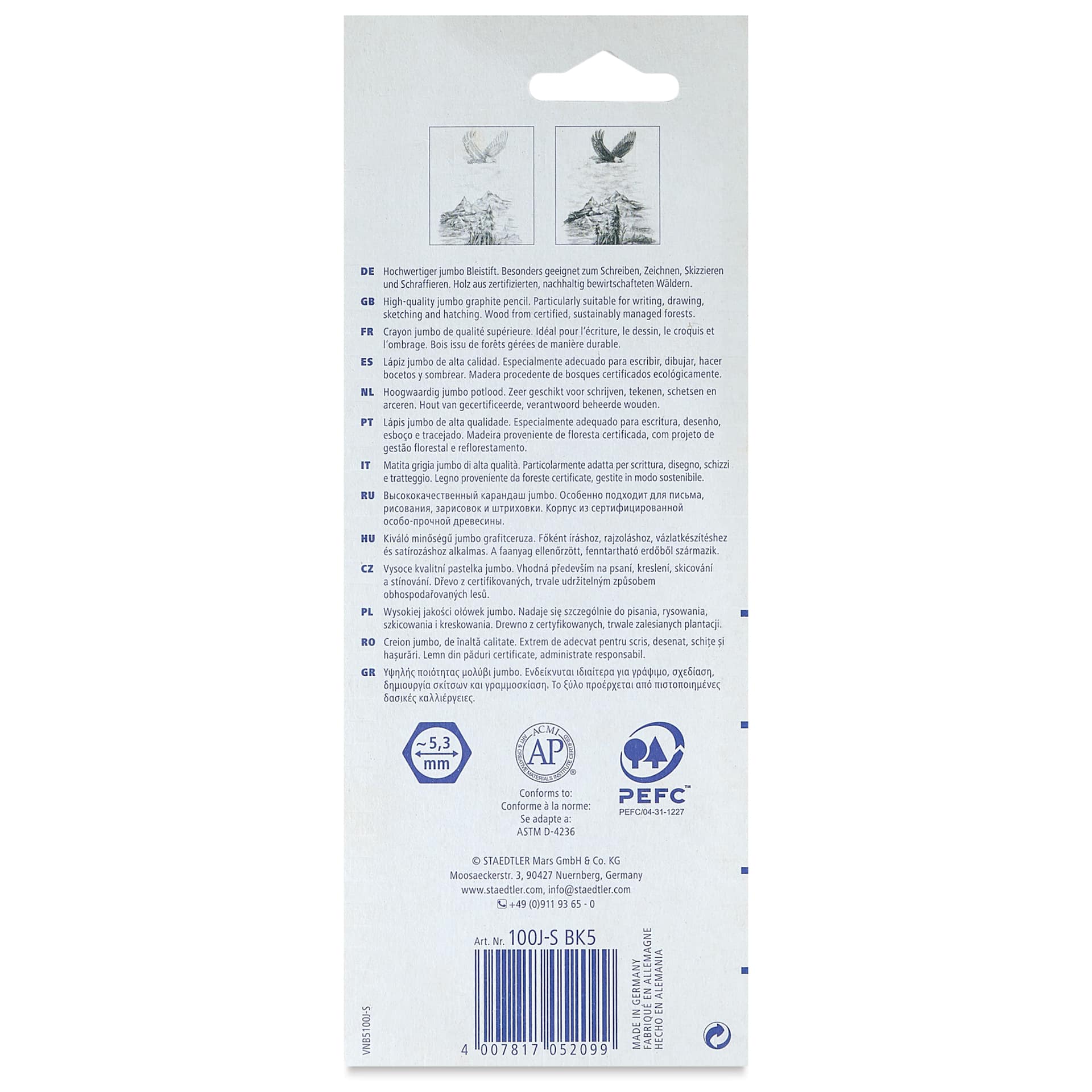 Staedtler Mars Lumograph Jumbo Pencils - Set of 5, back of packaging