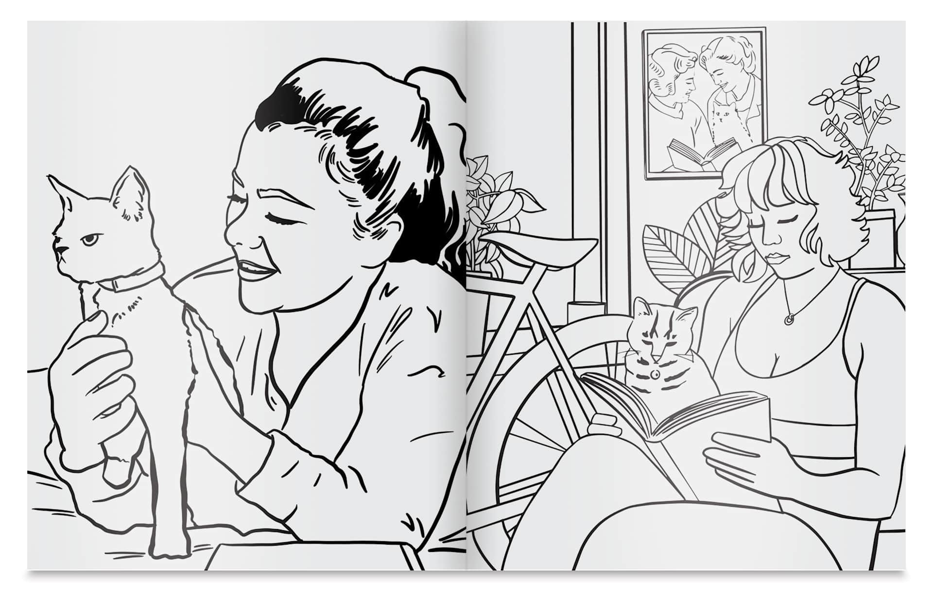 Women Reading with Cats Coloring & Activity Book - Paperback, 128 Pages