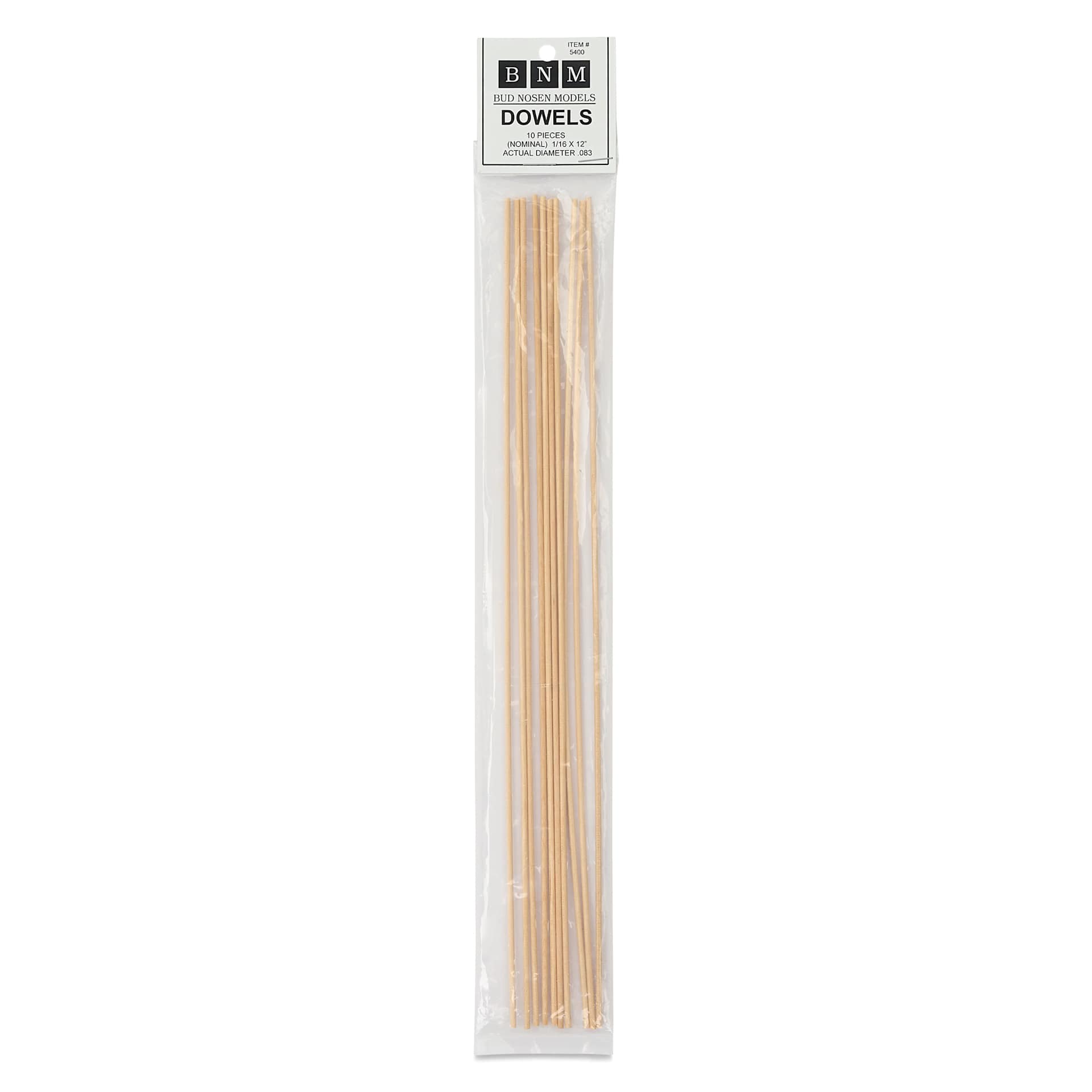 Bud Nosen Dowel Rods - 1/16" x 12", Pkg of 10, in packaging