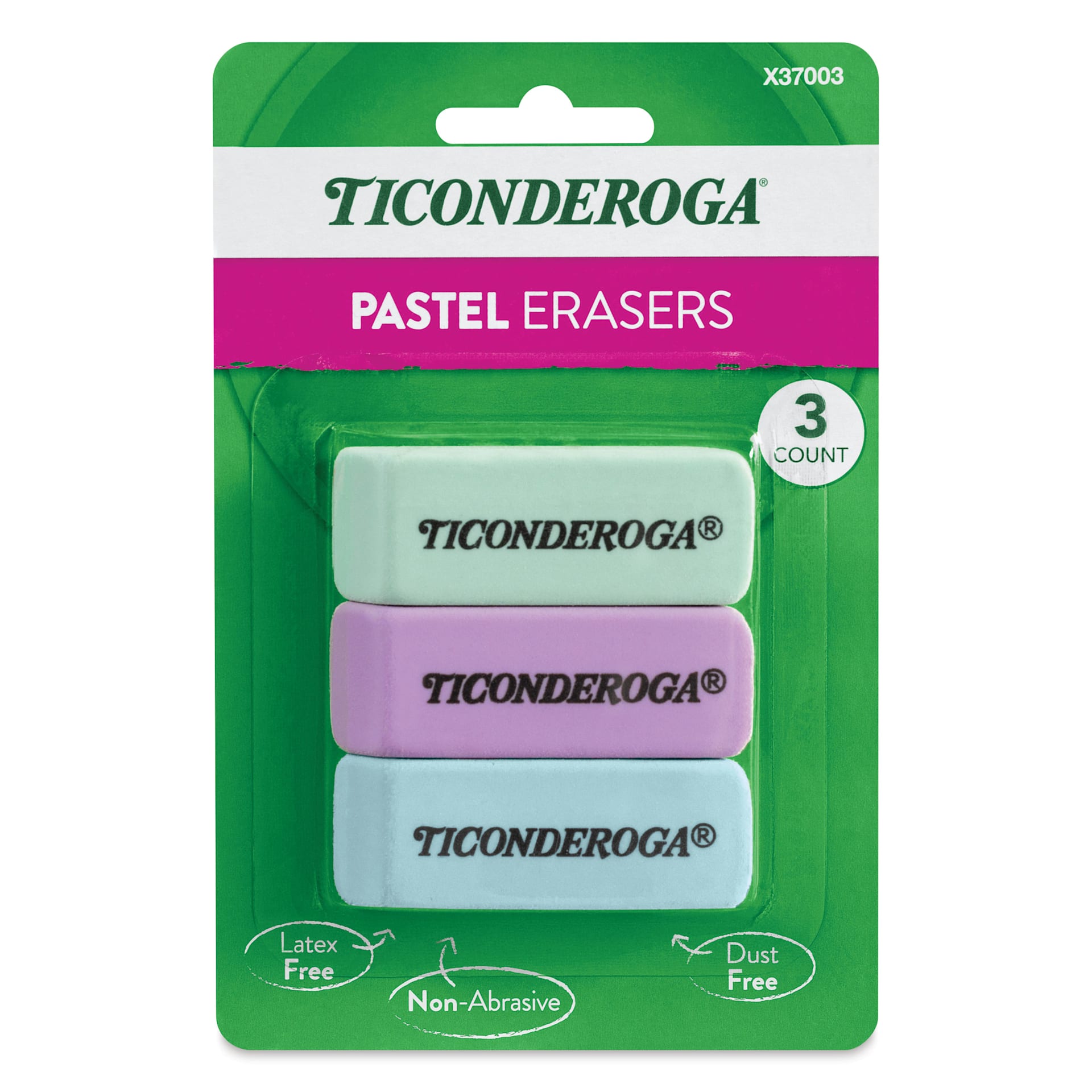 Dixon Ticonderoga Erasers - Set of 3, Pastel Colors, front of packaging