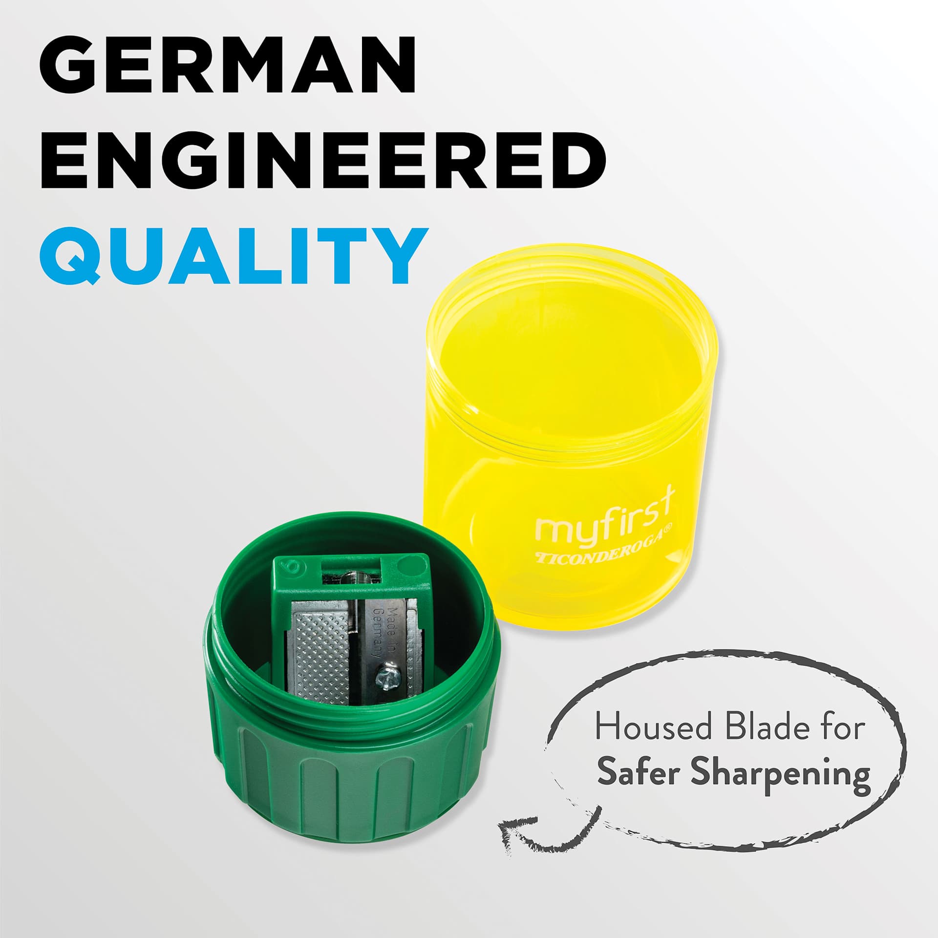 German engineered quality. Housed Blade for Safer Sharpening.