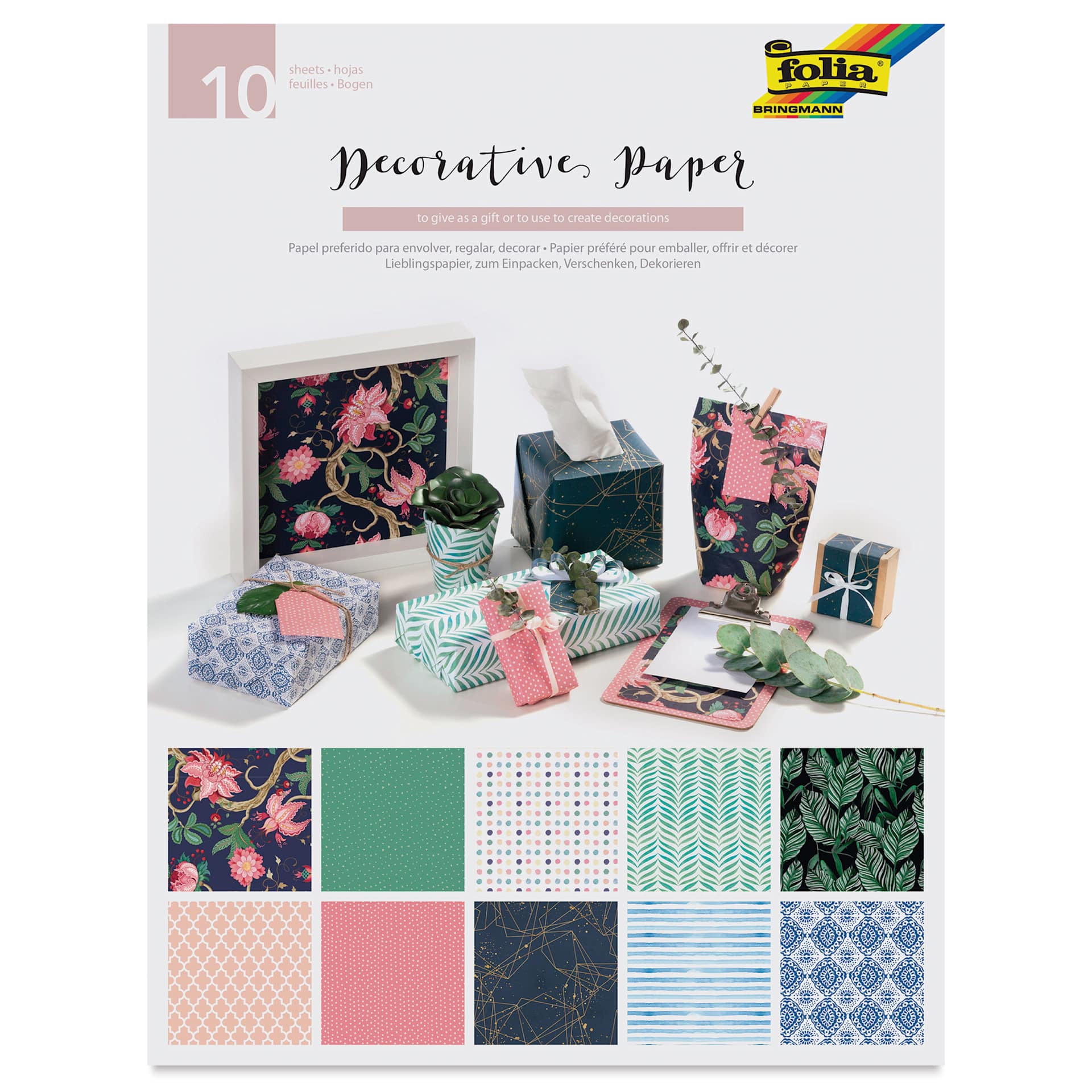 Folia Decorative Paper Pad - 7.6" x 9.9", Assorted, 10 Sheets