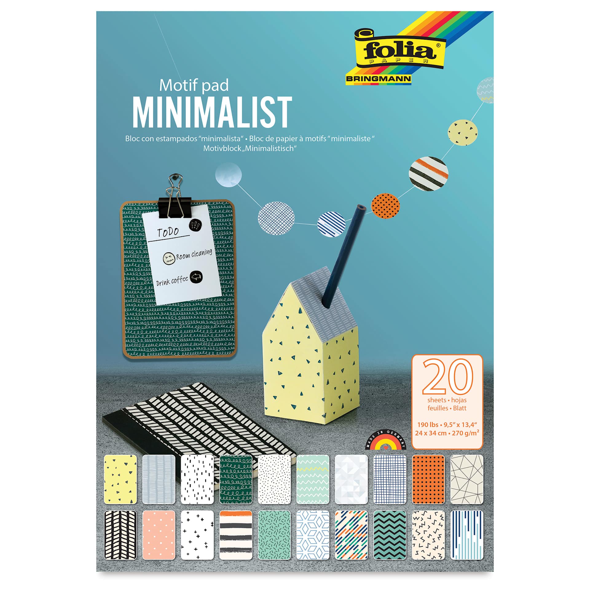 Folia Decorative Paper Pad - 9.4" x 13.4", Minimalist, 20 Sheets