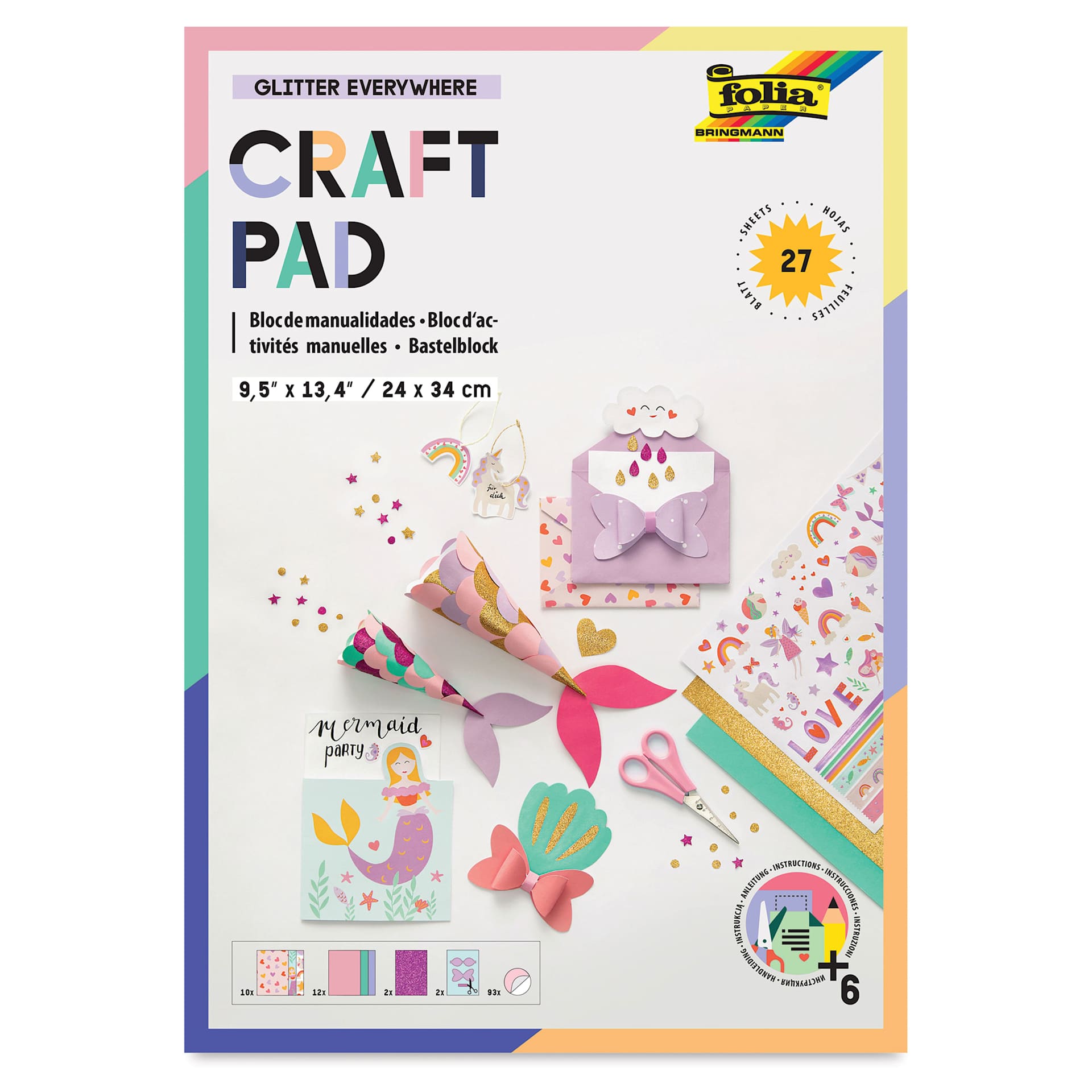 Folia Decorative Paper Pad - 9.5" x 13.4", Sweet Glitter, 27 Sheets