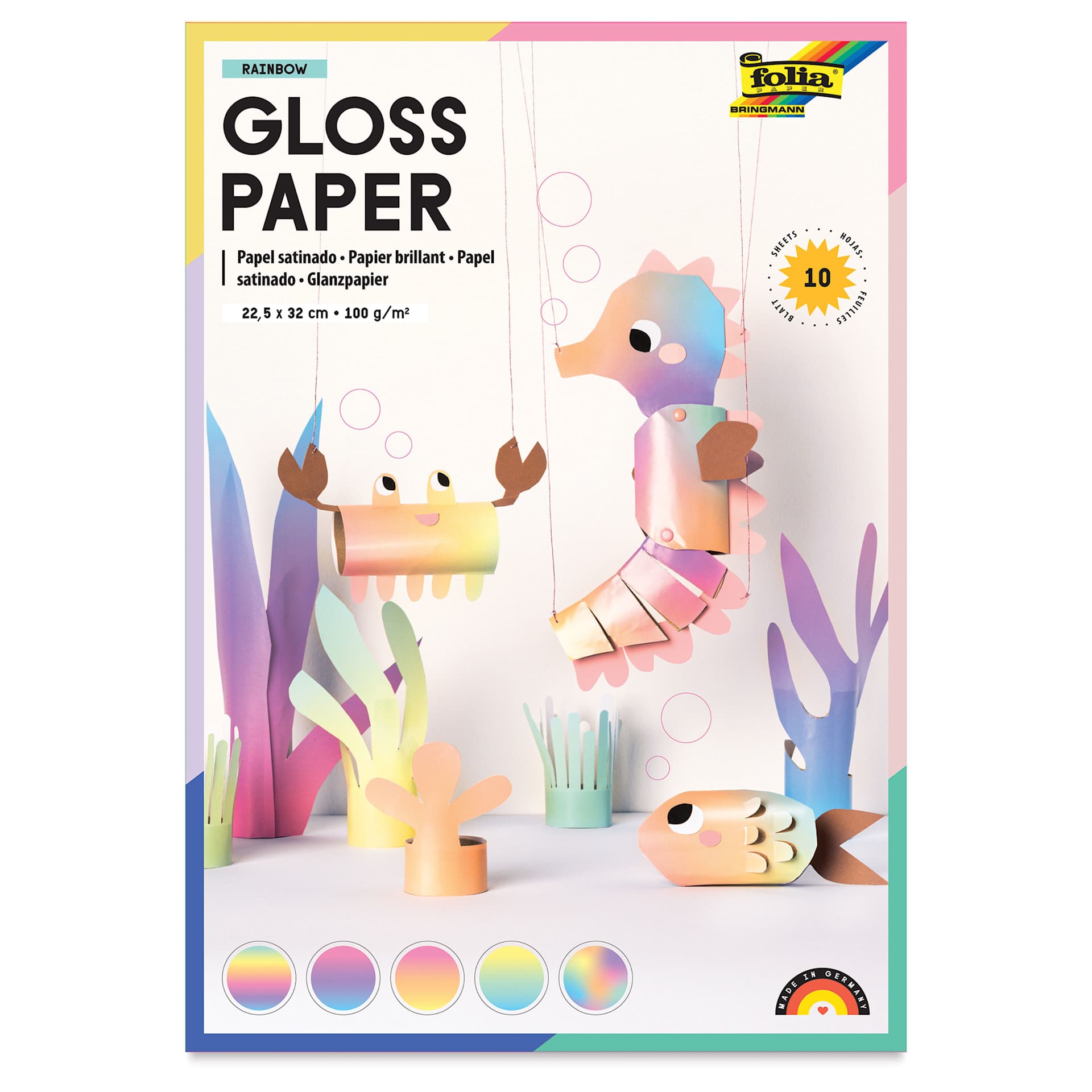 Folia Decorative Paper - 8.9" x 12.6", Gloss Rainbow, 10 Sheets