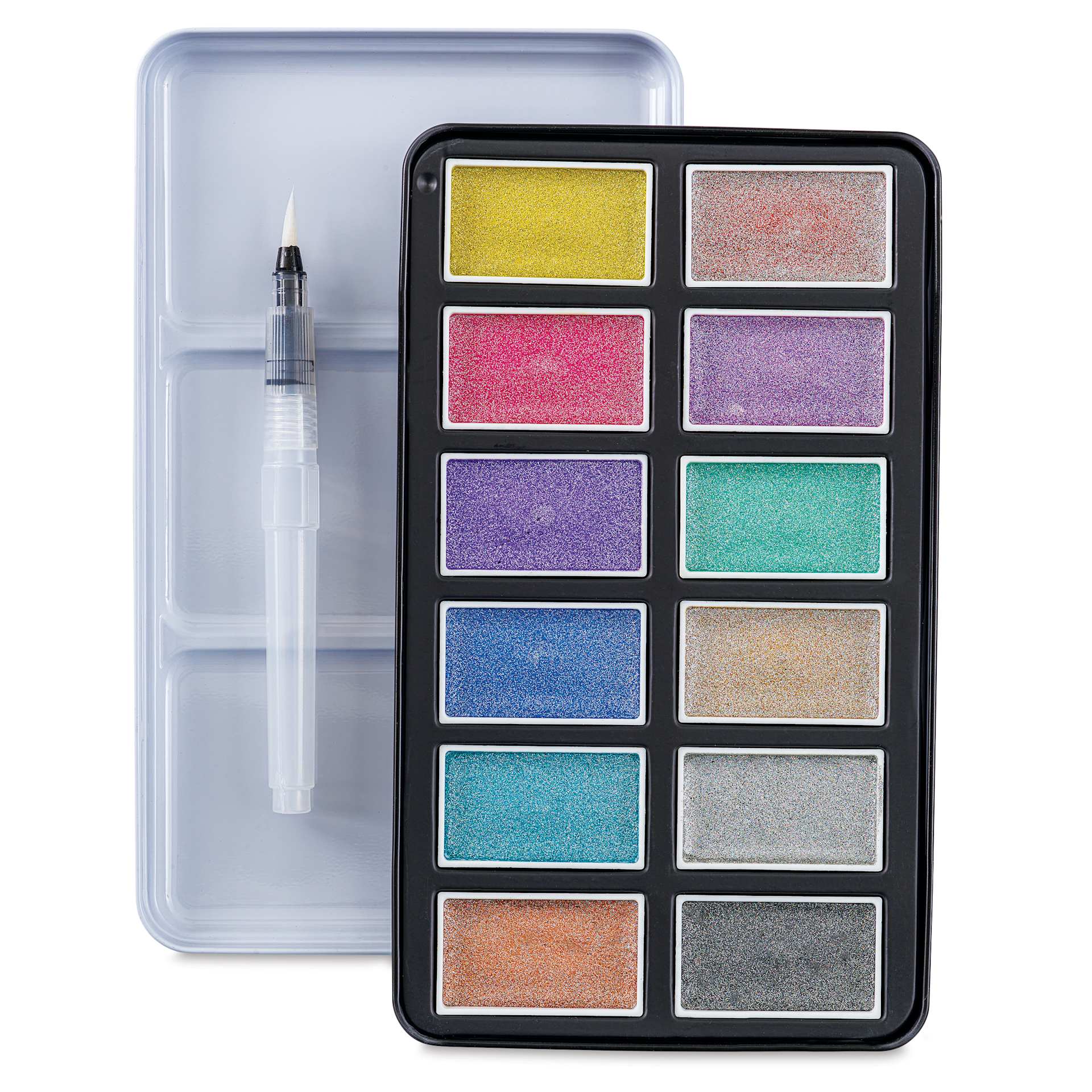 artPOP! Metallic Watercolor Paint Pan Set - Set of 12, Jumbo Pans, open tin