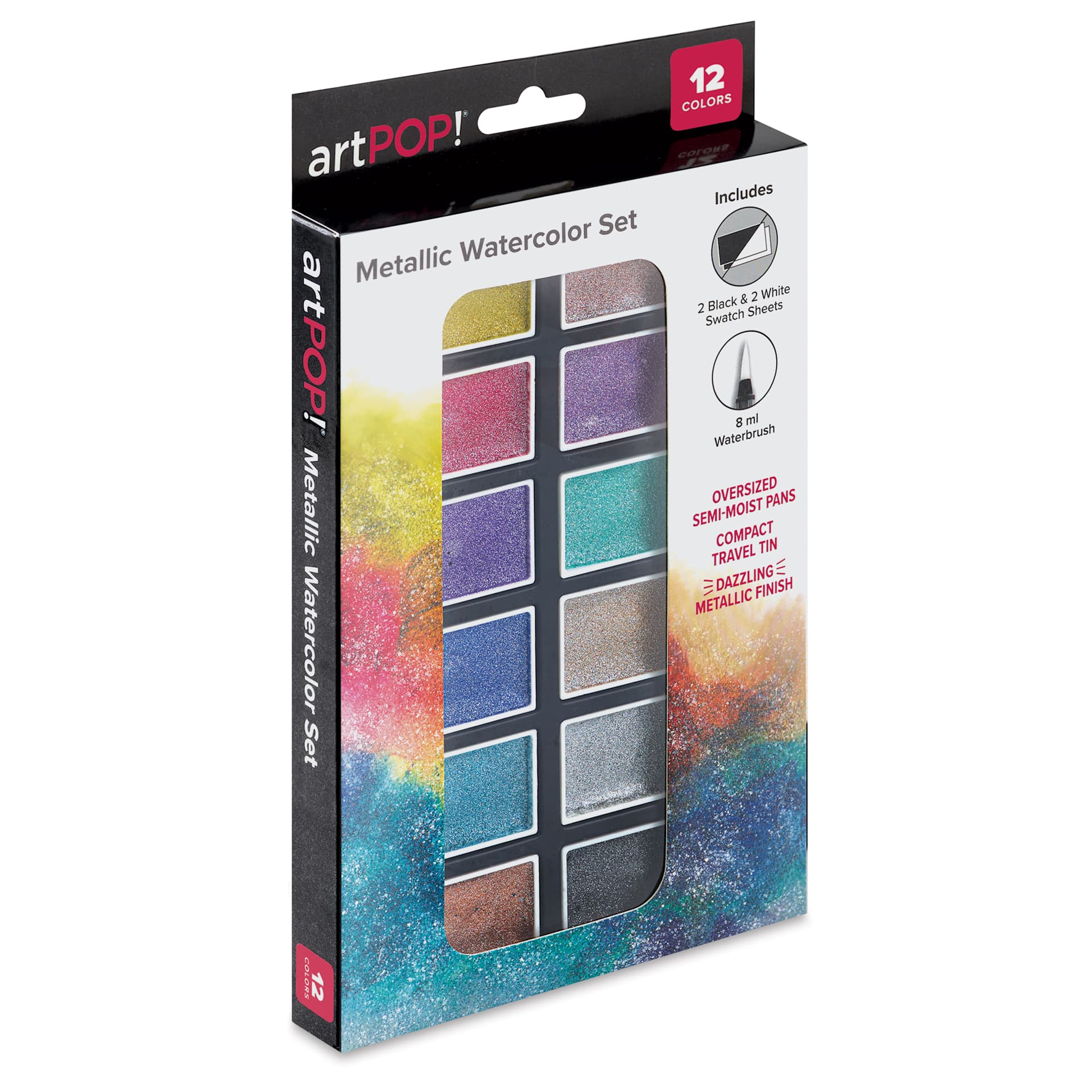 artPOP! Metallic Watercolor Paint Pan Set - Set of 12, Jumbo Pans, packaging