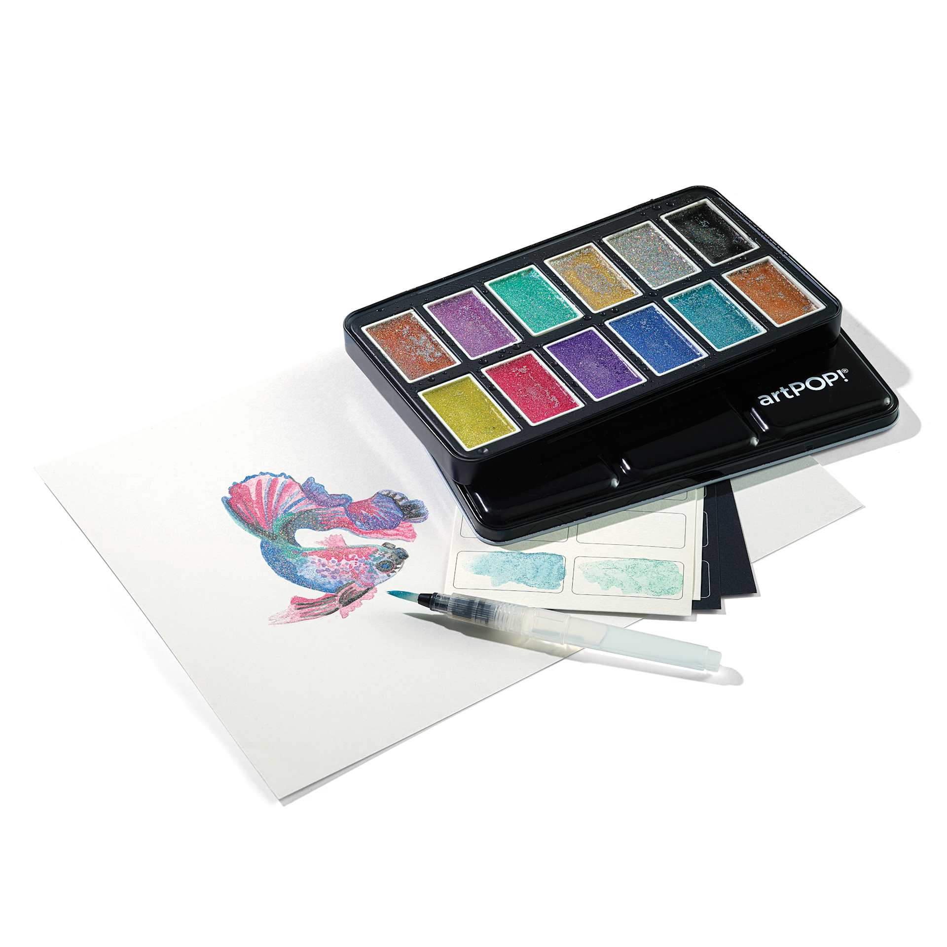 artPOP! Metallic Watercolor Paint Pan Set - Set of 12, Jumbo Pans, with painting