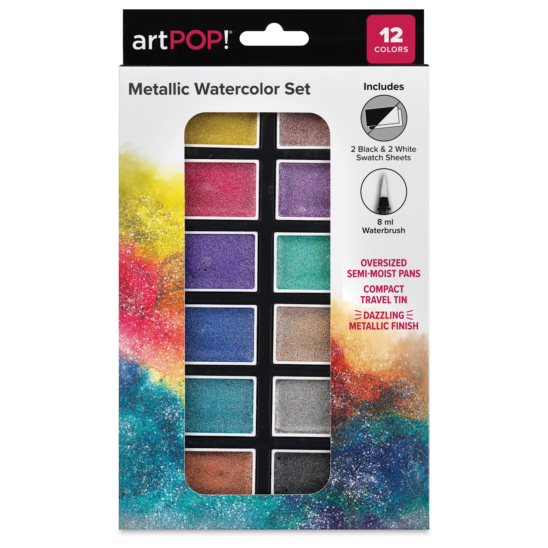 artPOP! Metallic Watercolor Paint Pan Set - Set of 12, Jumbo Pans, front of packaging