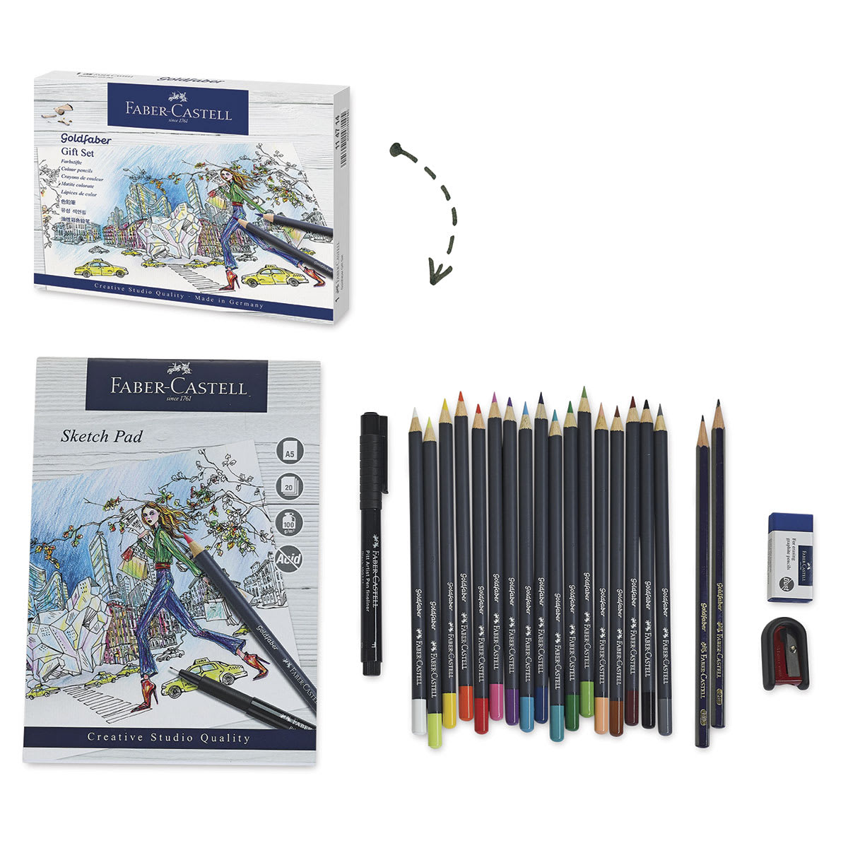 Faber-Castell Goldfaber Color Pencil Gift Set - Package shown with components
