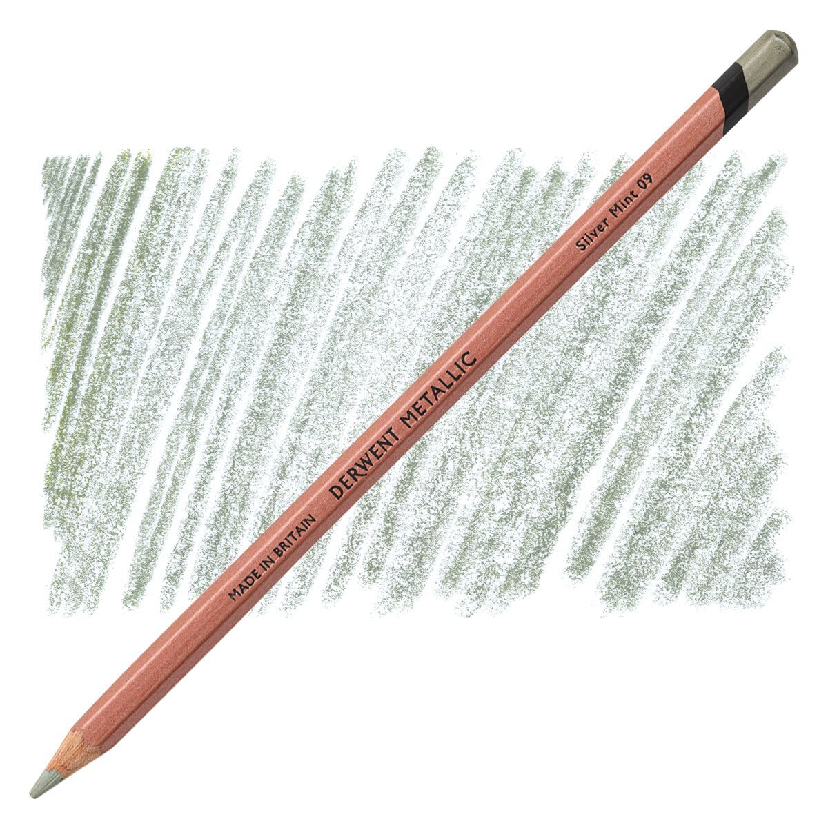 Derwent Professional Metallic Colored Pencil - Silver Mint pencil and swatch