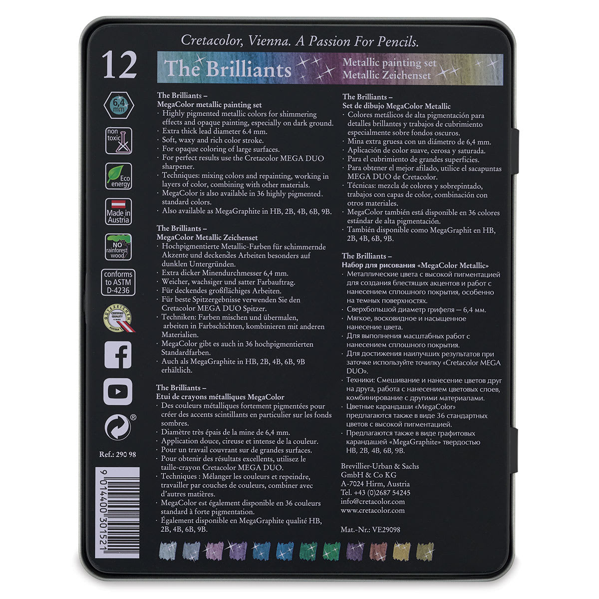 Cretacolor The Brilliants Metallic Drawing Set, back of the packaging