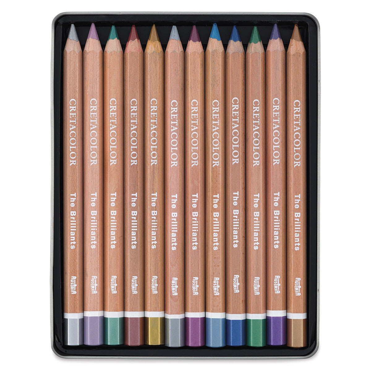 Cretacolor The Brilliants Metallic Drawing Set - 12 pc set shown in storage tray
