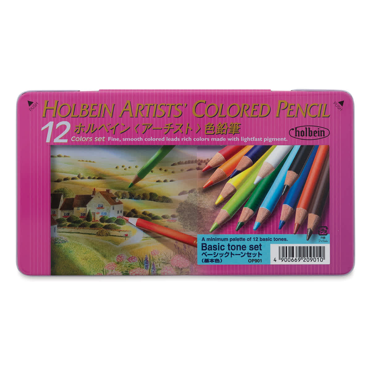 Holbein Artists' Colored Pencils - Basic Tones, Set of 12, Tin Box (front of package)
