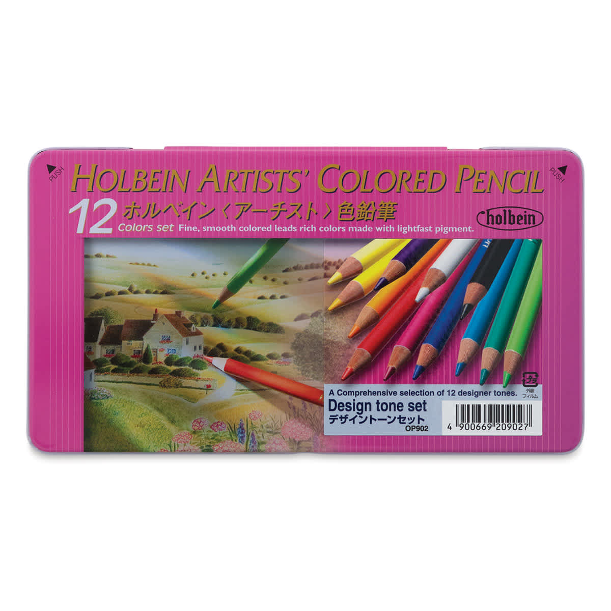Holbein Artists' Colored Pencils - Design Tones, Set of 12, Tin Box (front of package)