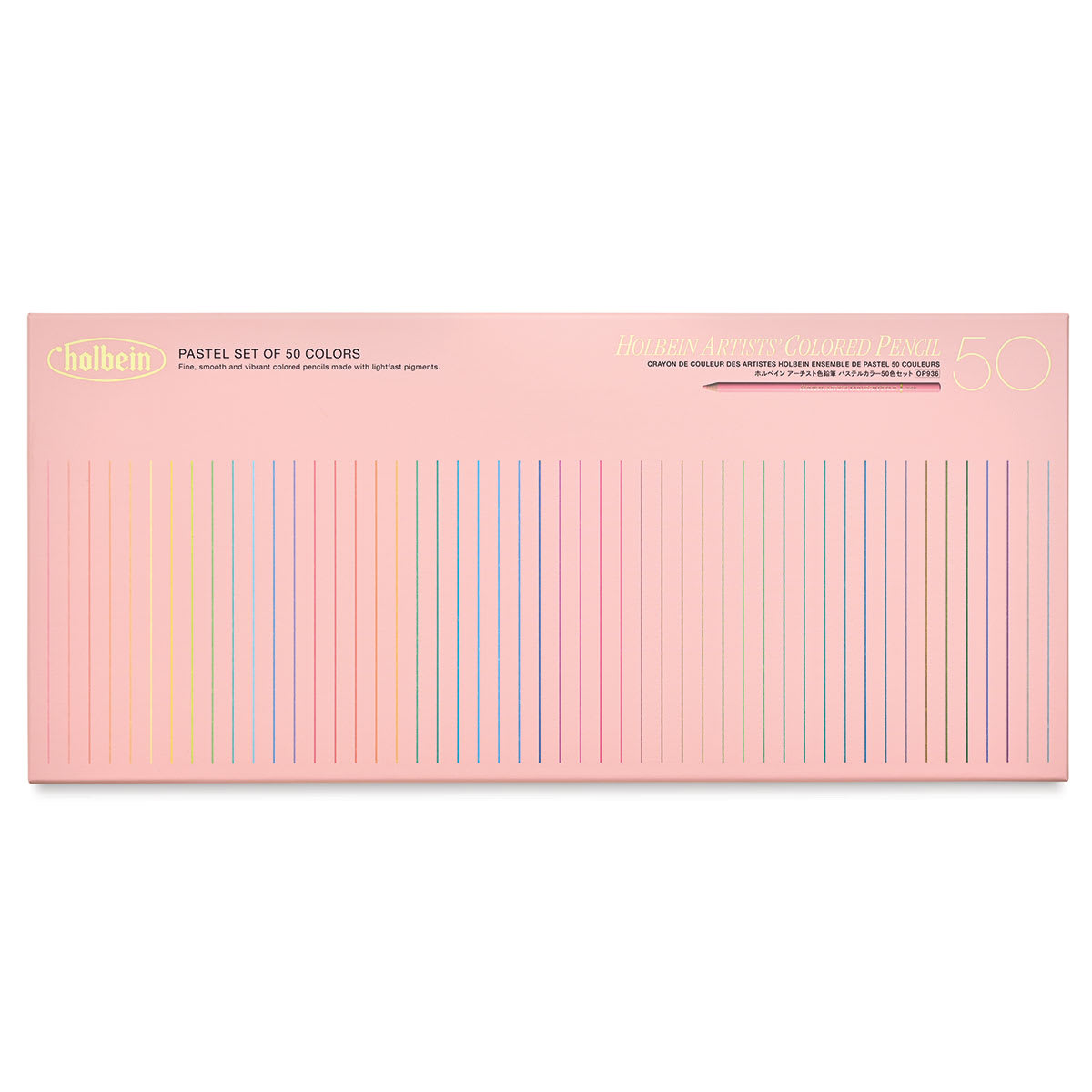 Holbein Artists' Colored Pencils - Pastel Tones, Set of 50, Cardboard Box (front of package)