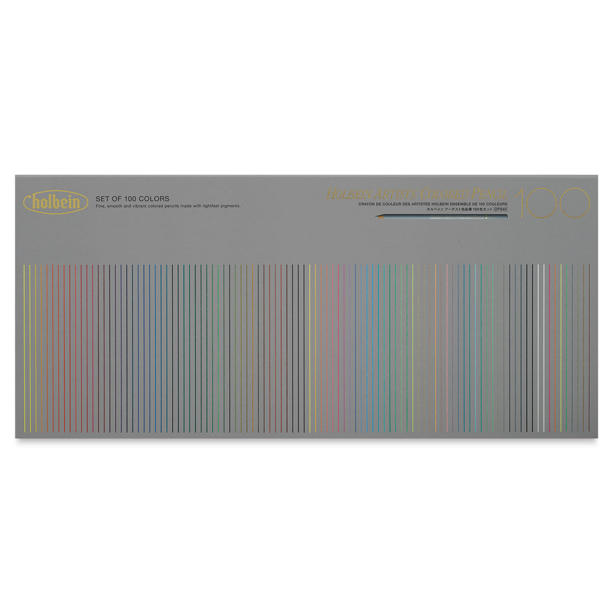 Holbein Artists' Colored Pencils - Assorted Tones, Set of 100, Cardboard Box (front of package)