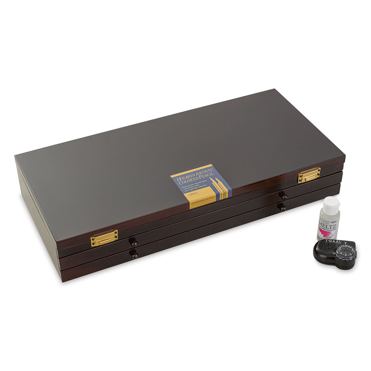 Set of 150, Wood Box closed with blending fluid and sharpener