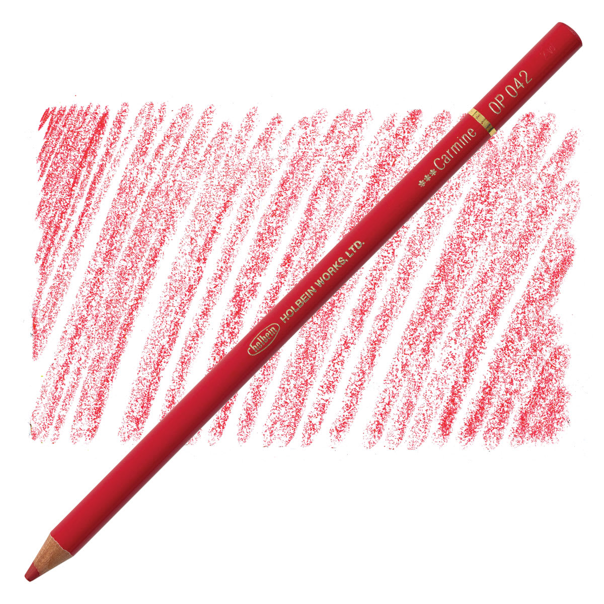Holbein Artists' Colored Pencil - Carmine, OP042 pencil and swatch