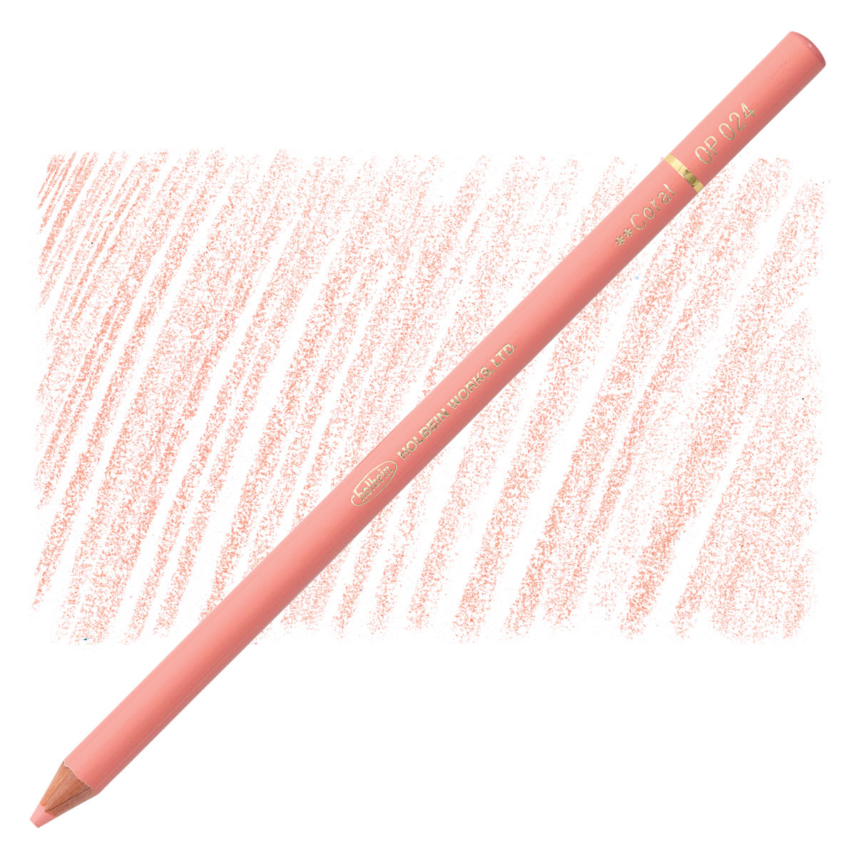 Holbein Artists' Colored Pencil - Coral, OP024 pencil and swatch