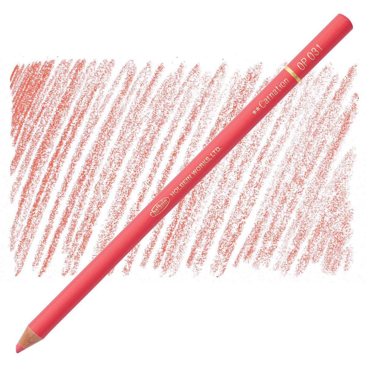 Holbein Artists' Colored Pencil - Carnation, OP031 pencil and swatch