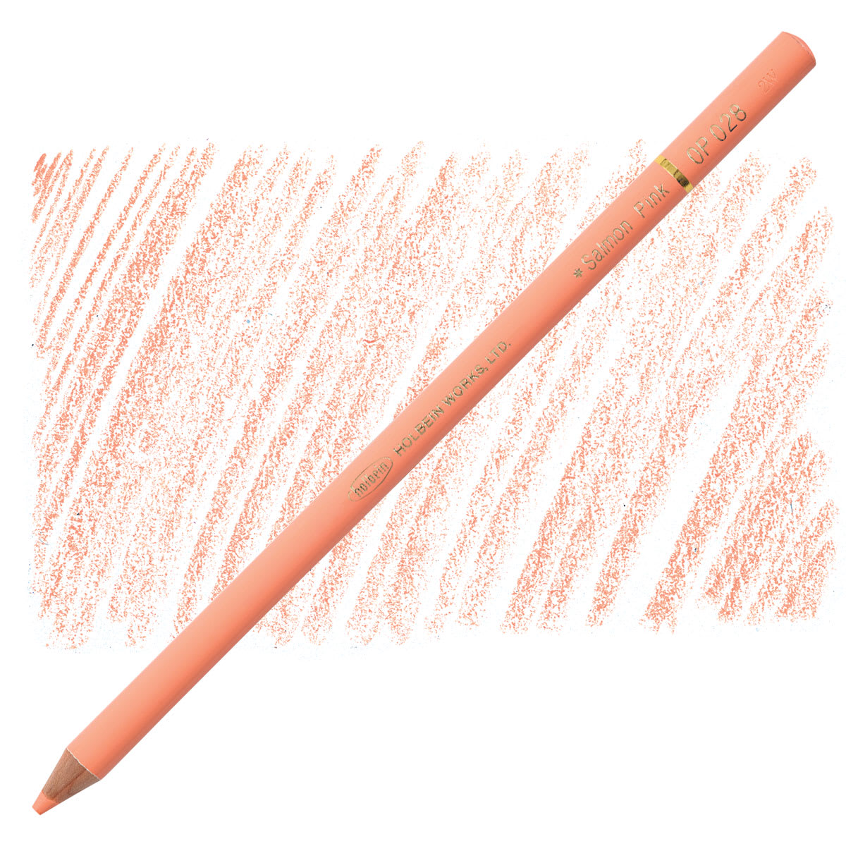 Holbein Artists' Colored Pencil - Salmon Pink, OP028 pencil and swatch