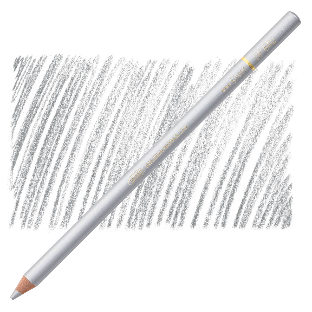 Holbein Artists' Colored Pencil - Silver, OP640 pencil and swatch