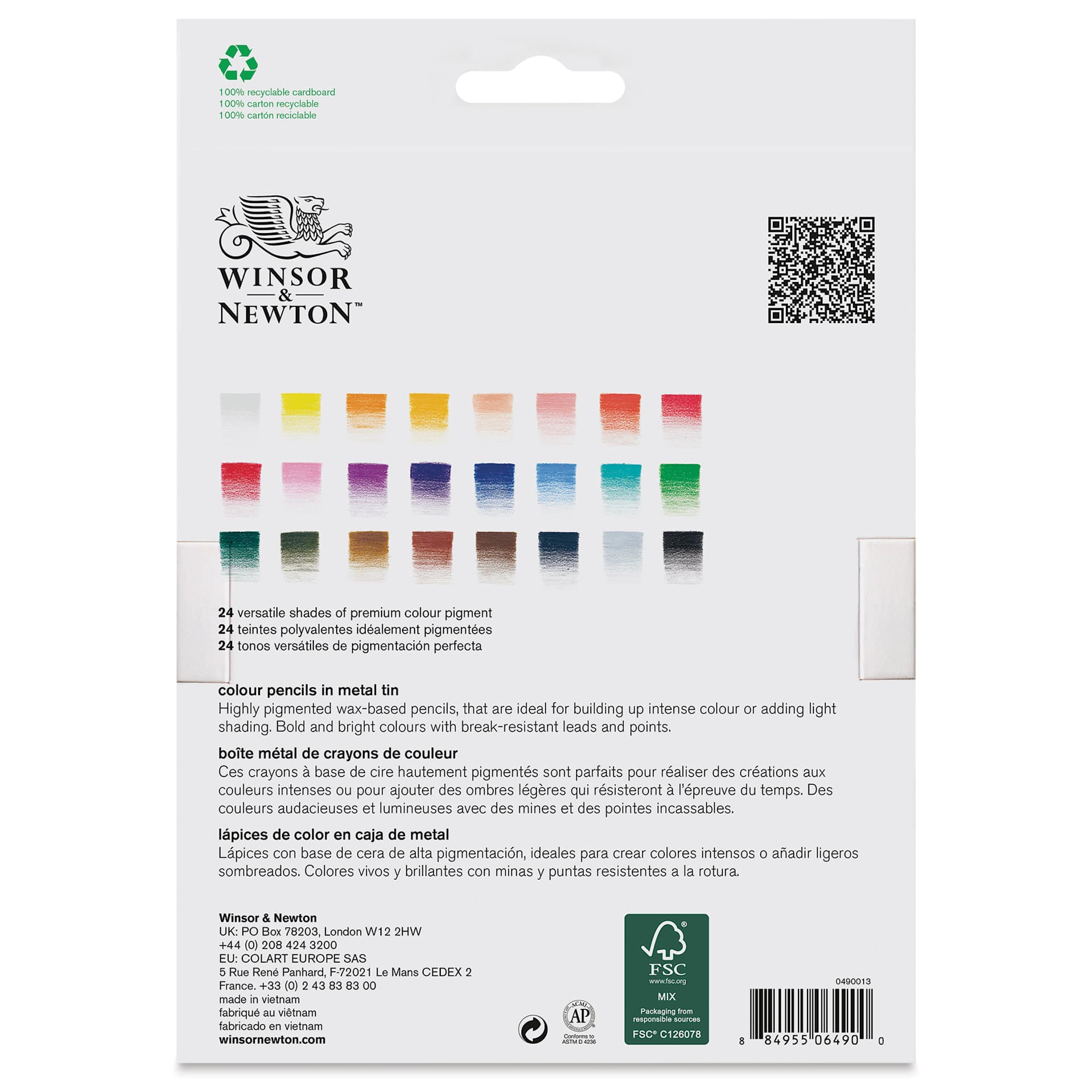 Winsor & Newton Studio Collection Colored Pencils - Set of 24, back of the packaging