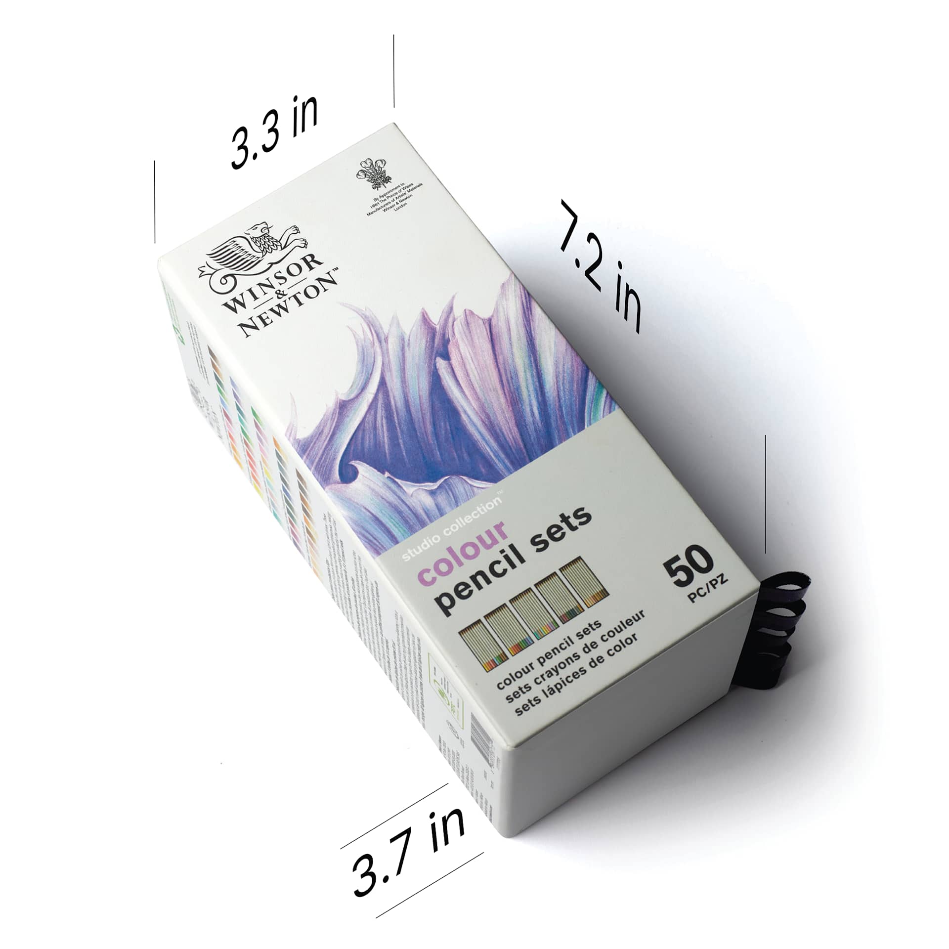 Winsor & Newton Studio Collection Colored Pencils - Set of 50, dimensions of the packaging box