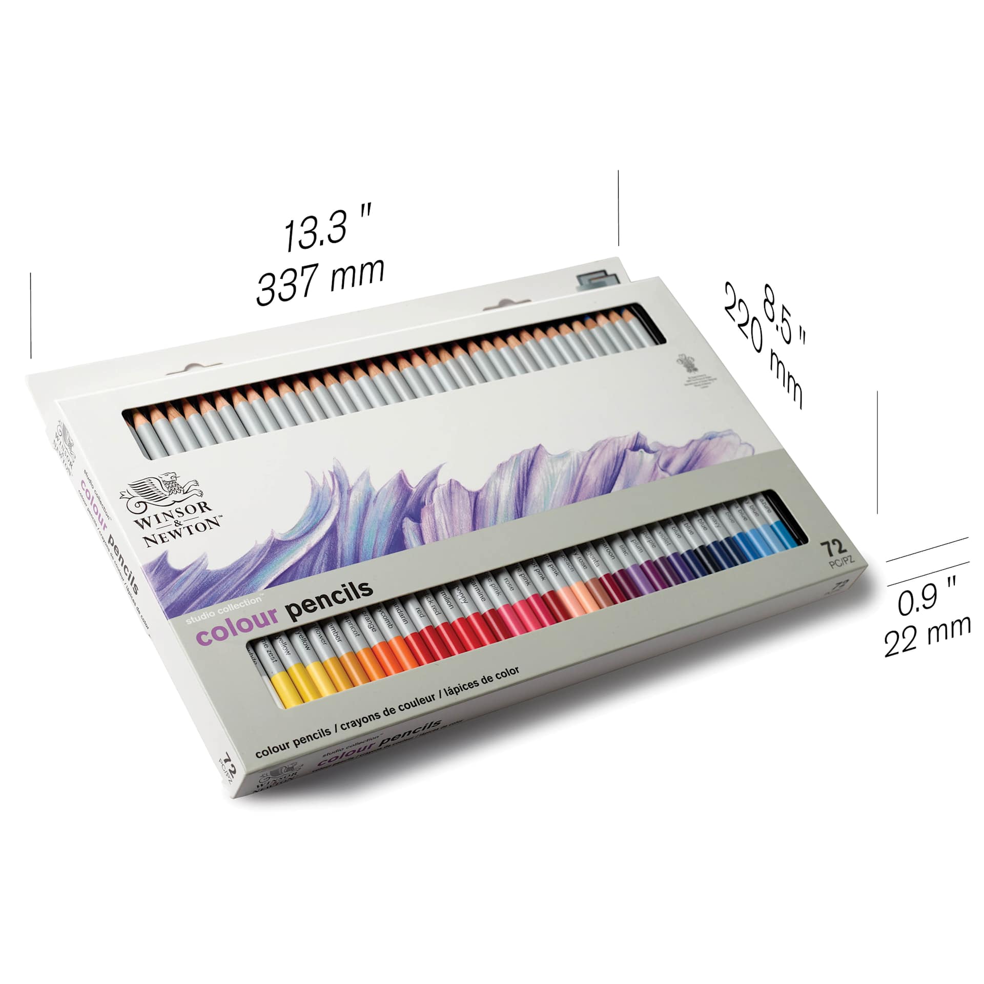 Winsor & Newton Studio Collection Colored Pencils - Set of 72, dimensions of the packaging box