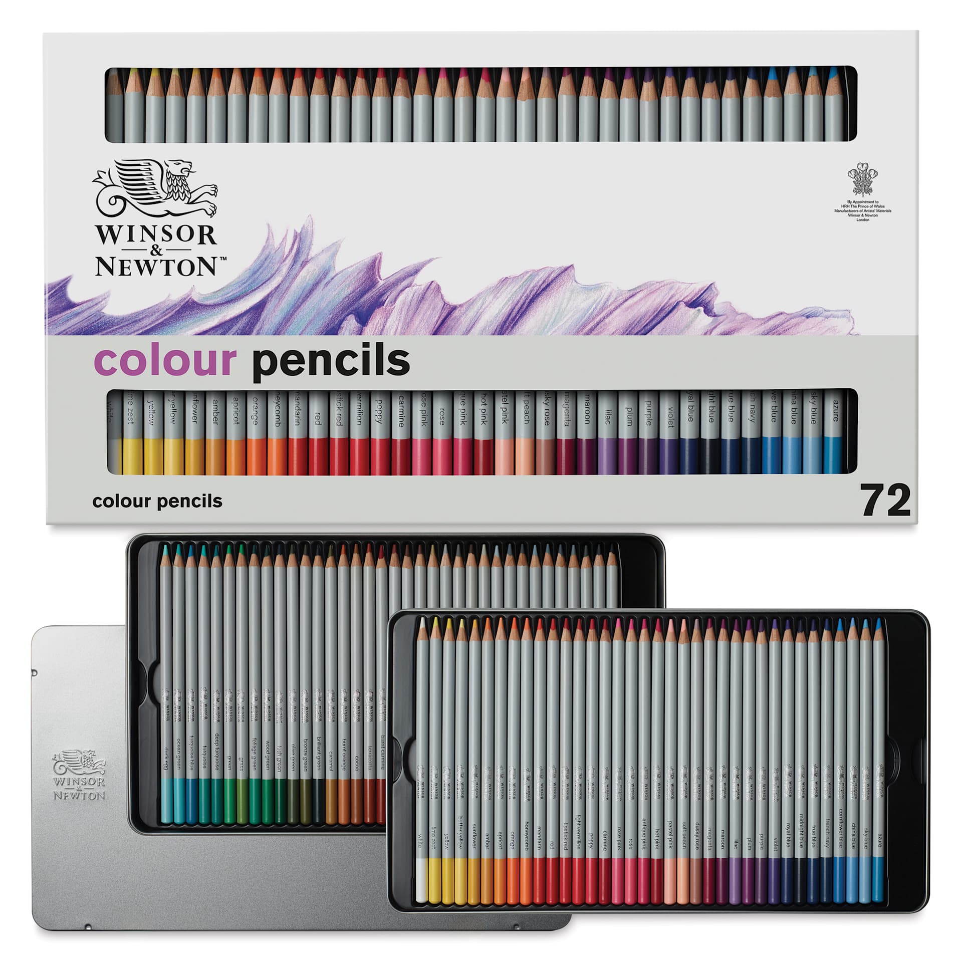Winsor & Newton Studio Collection Colored Pencils - Set of 72, front of the packaging and colors shown