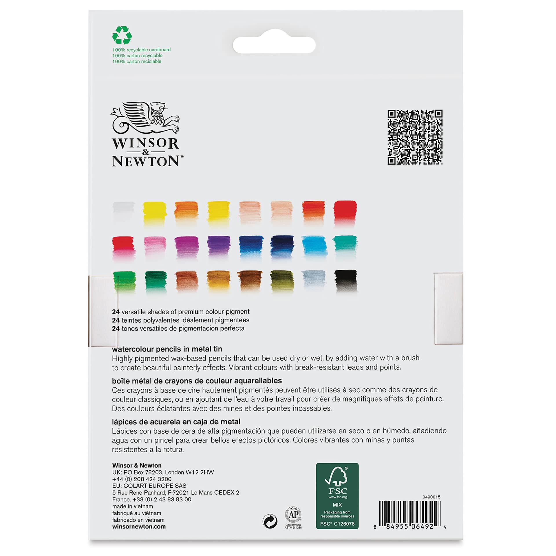 Winsor & Newton Studio Collection Watercolor Pencils - Set of 24, back of the packaging