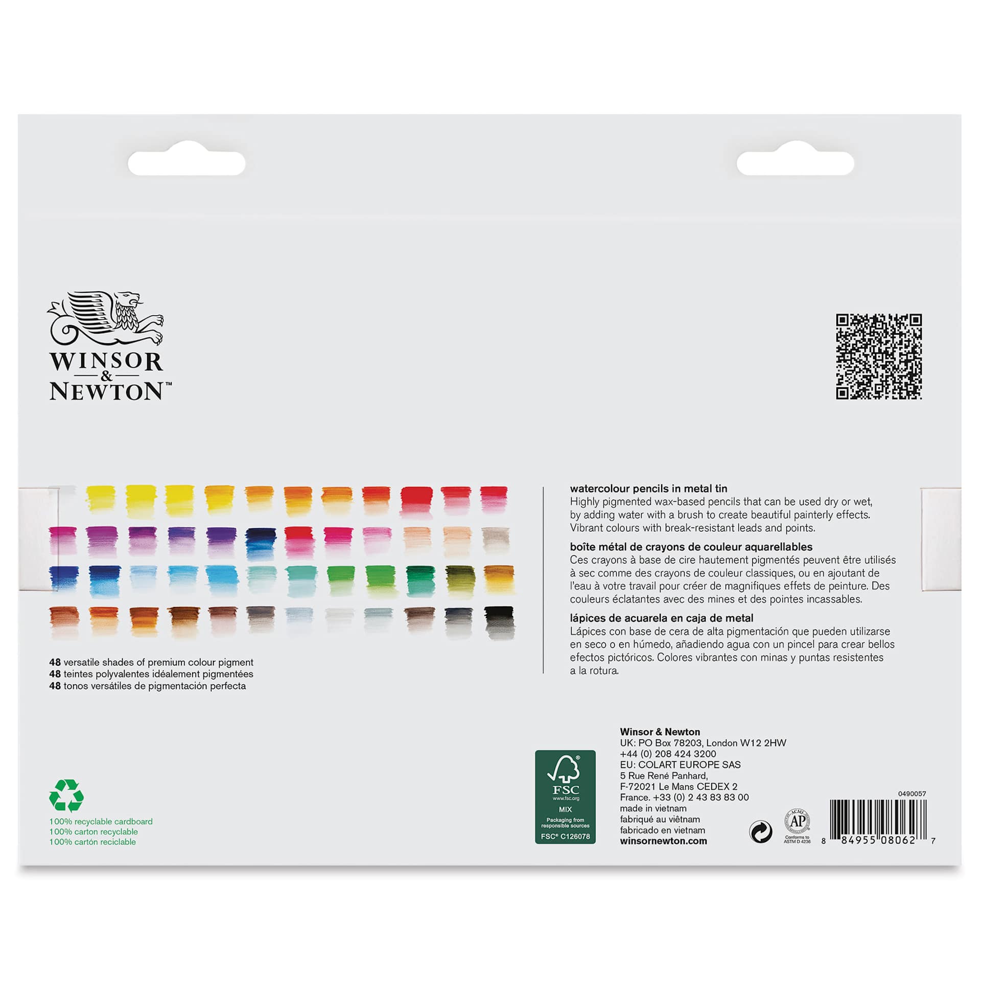 Winsor & Newton Studio Collection Watercolor Pencils - Set of 48, back of the packaging