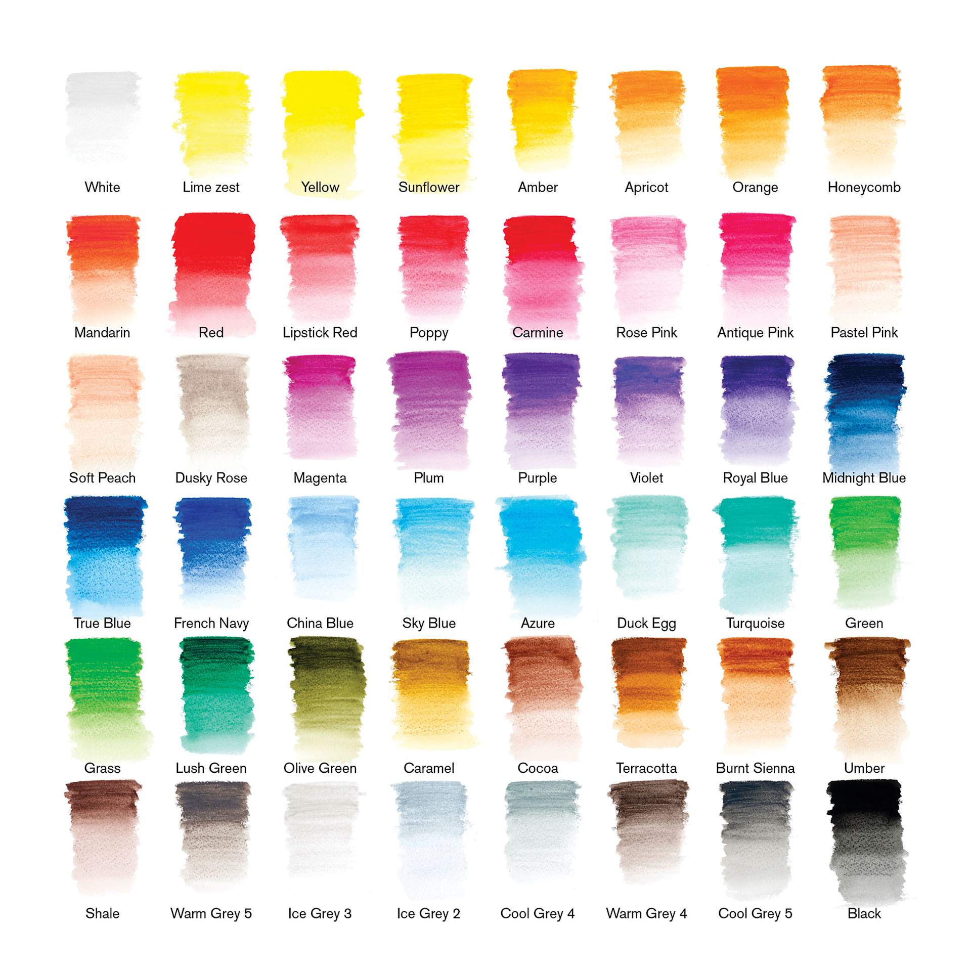 Winsor & Newton Studio Collection Watercolor Pencils - Set of 48, color chart