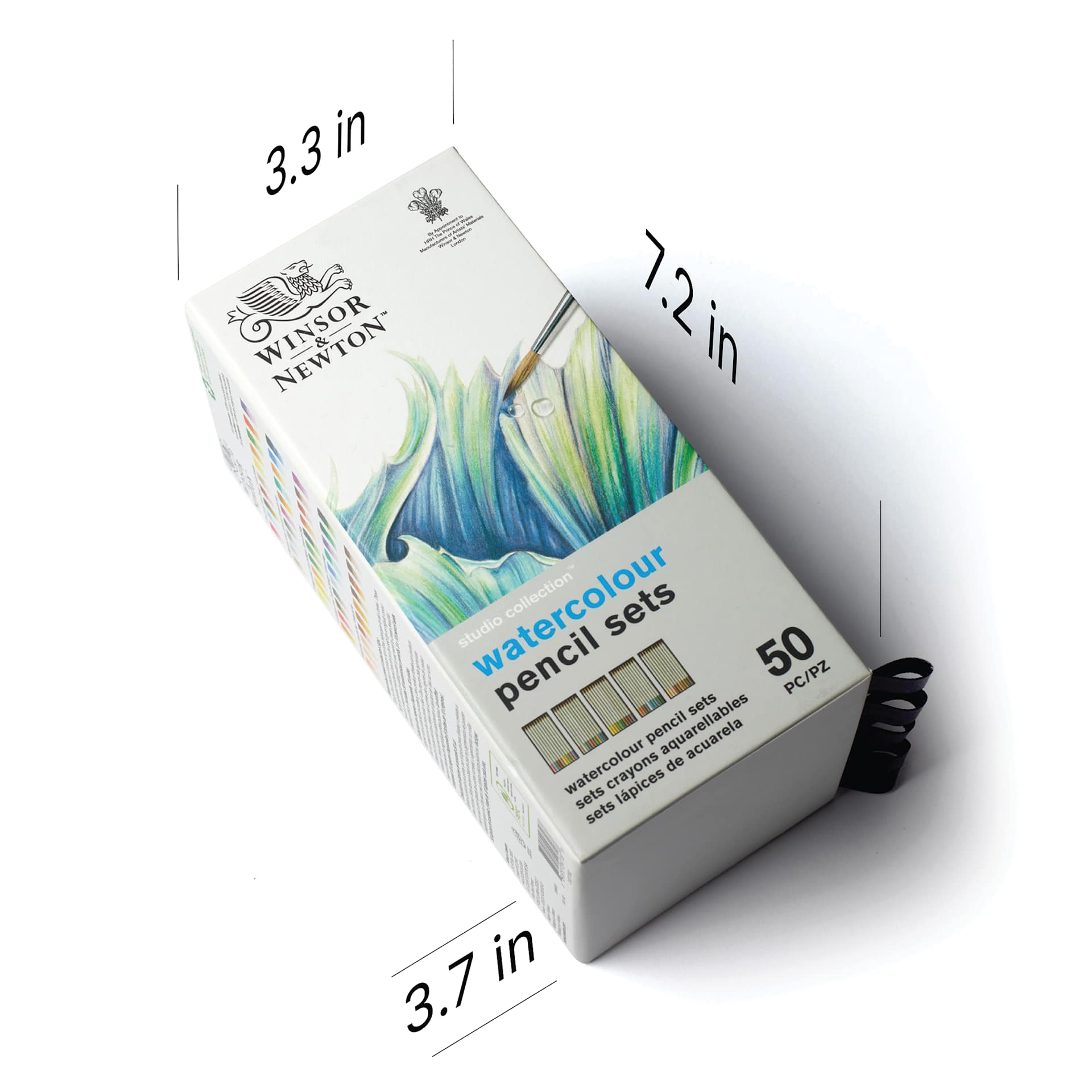 Winsor & Newton Studio Collection Watercolor Pencils - Set of 50, dimensions of the packaging box