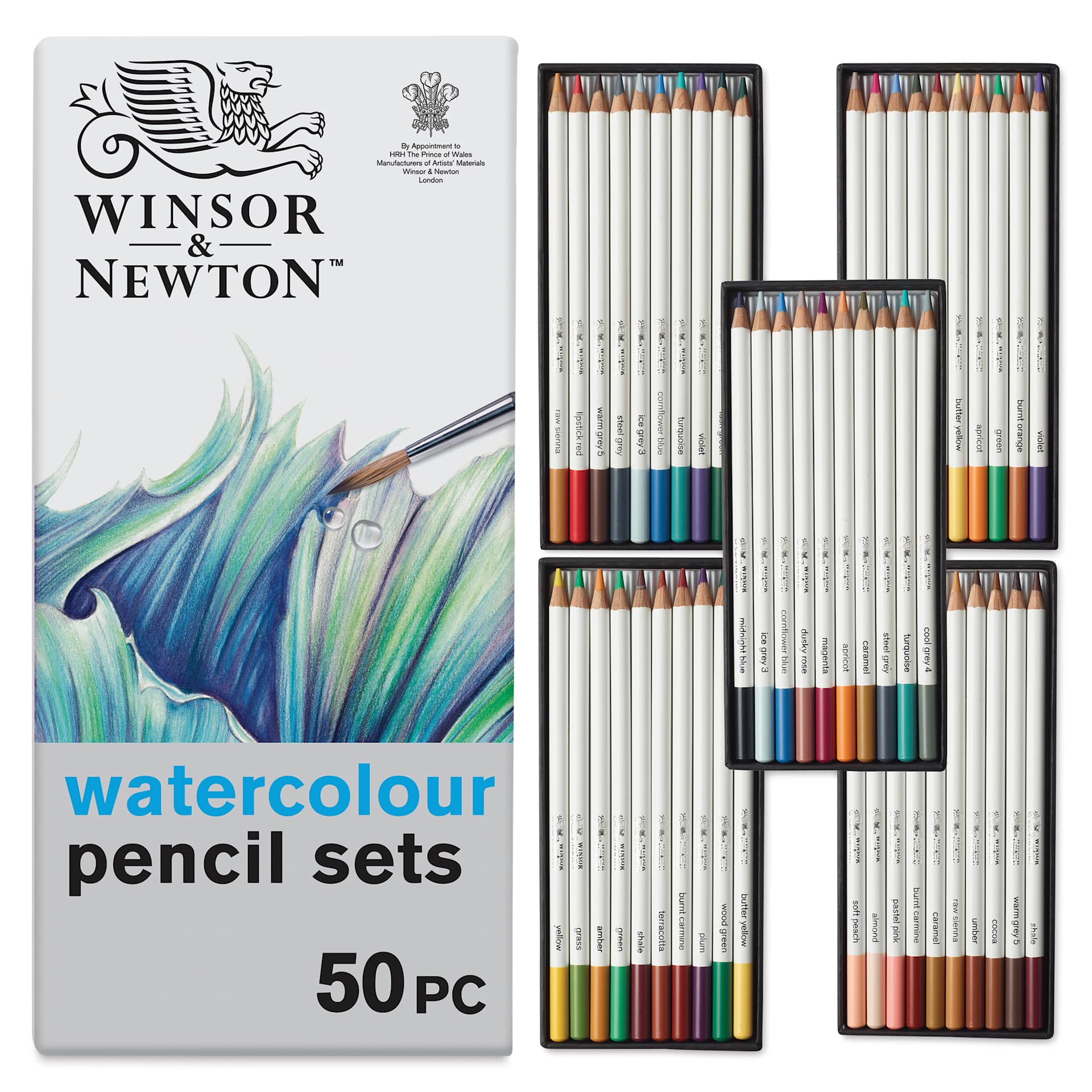 Winsor & Newton Studio Collection Watercolor Pencils - Set of 50, pencils laid out