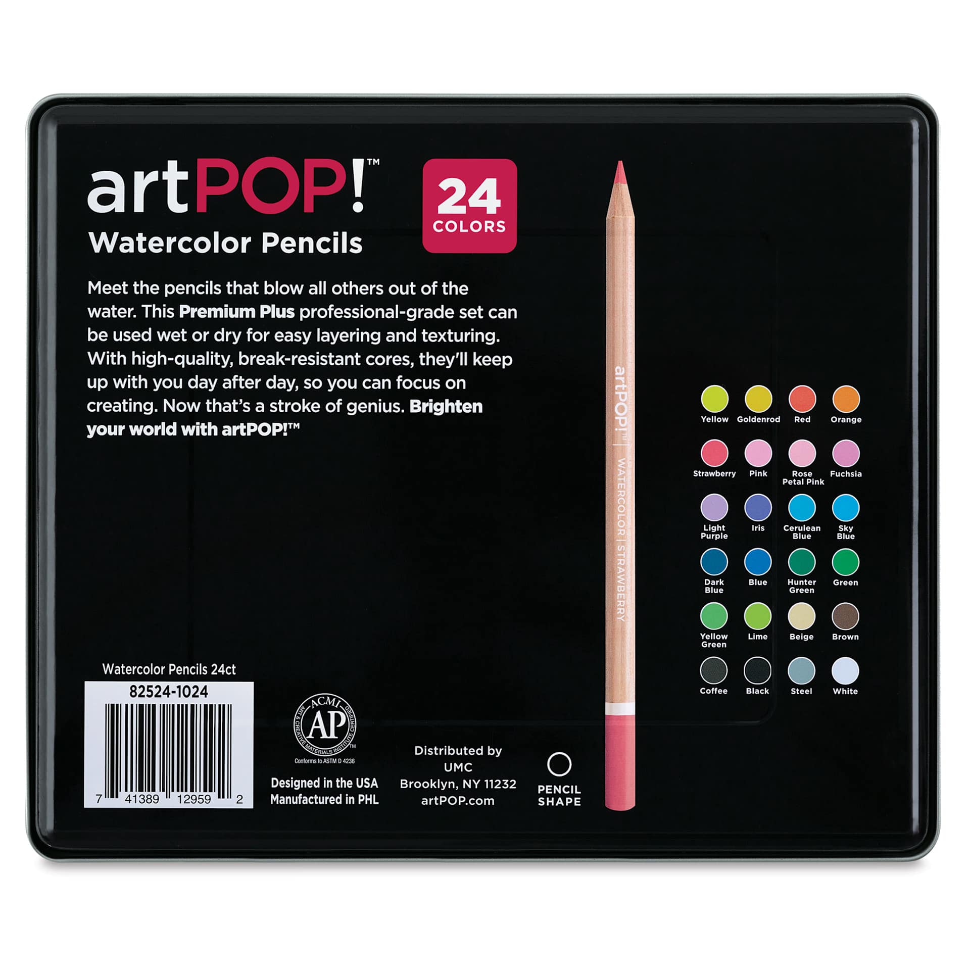 artPOP! Premium Plus Watercolor Pencils - Set of 24 (Back of set)