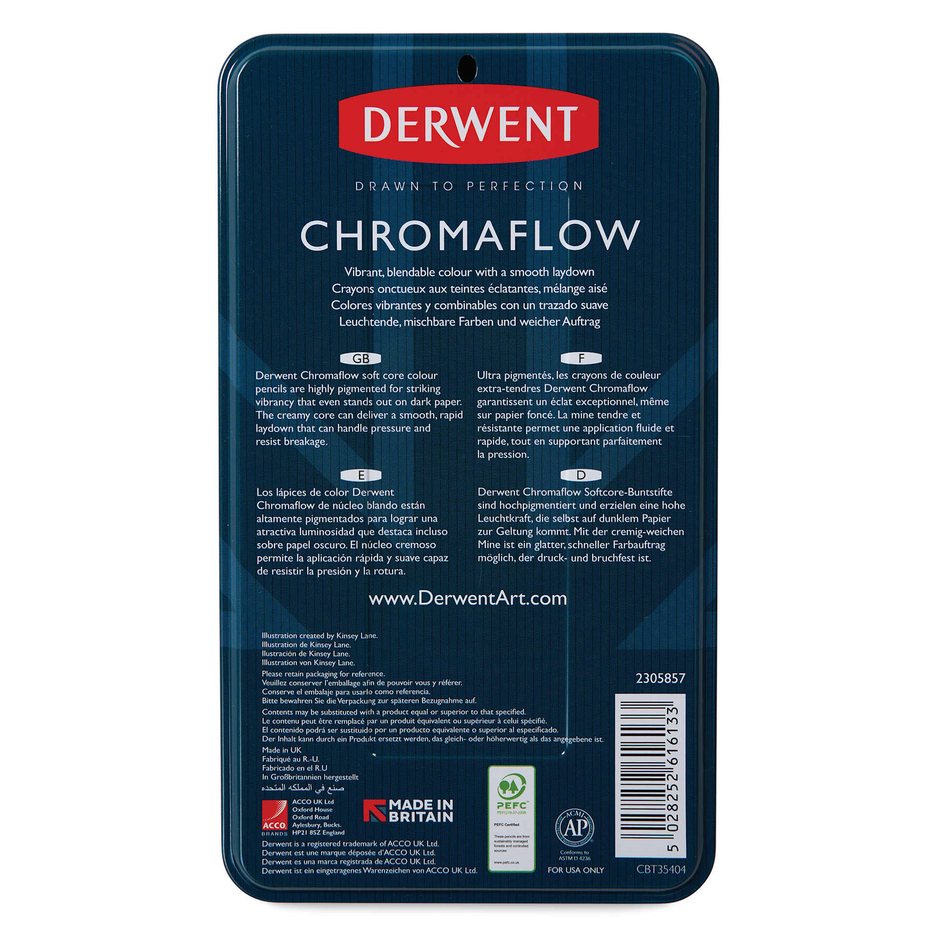 Derwent Chromaflow Colored Pencils - Set of 26, back of the packaging