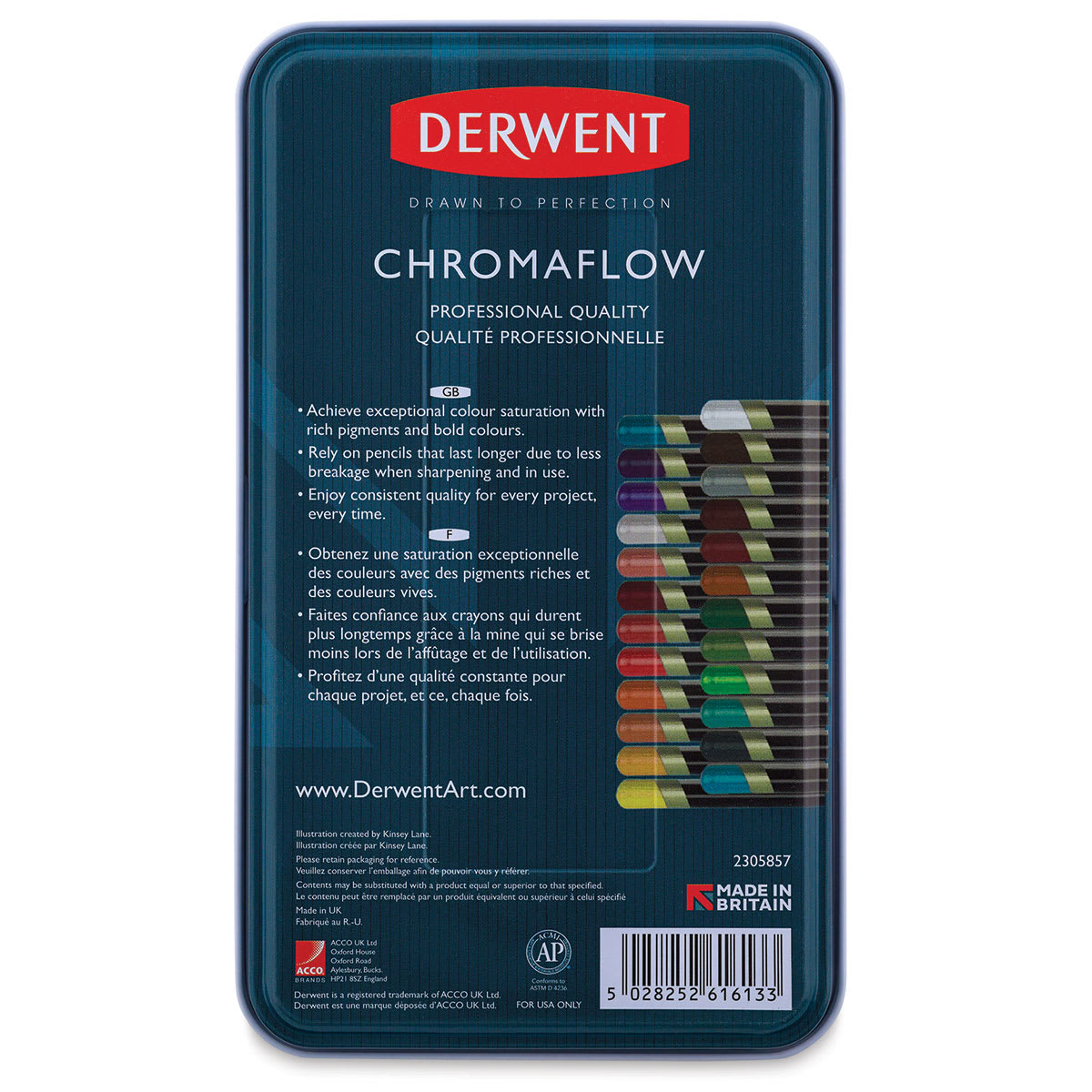 Derwent Chromaflow Colored Pencils - Set of 24 (back of package)
