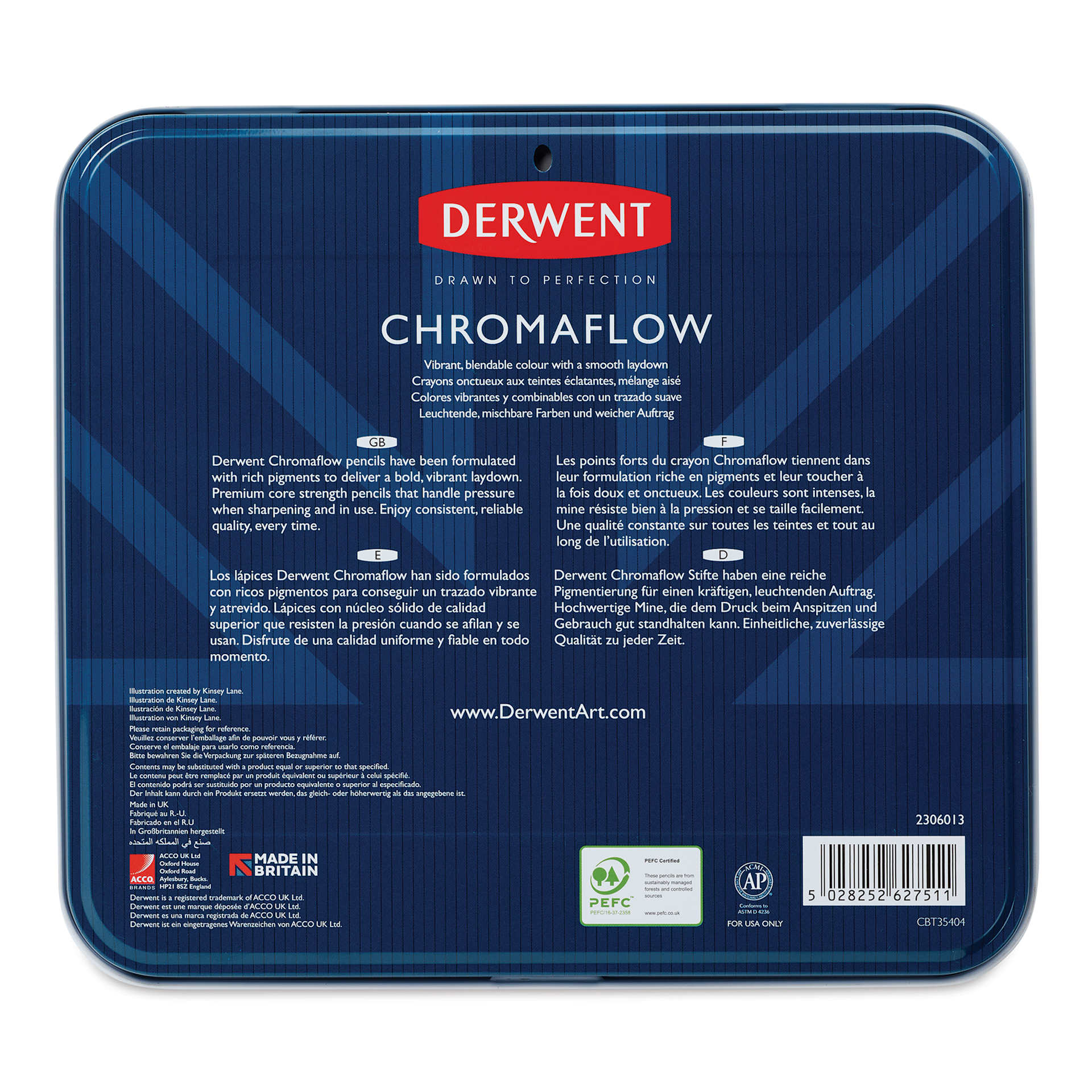 Derwent Chromaflow Colored Pencils - Set of 48 (back of tin)