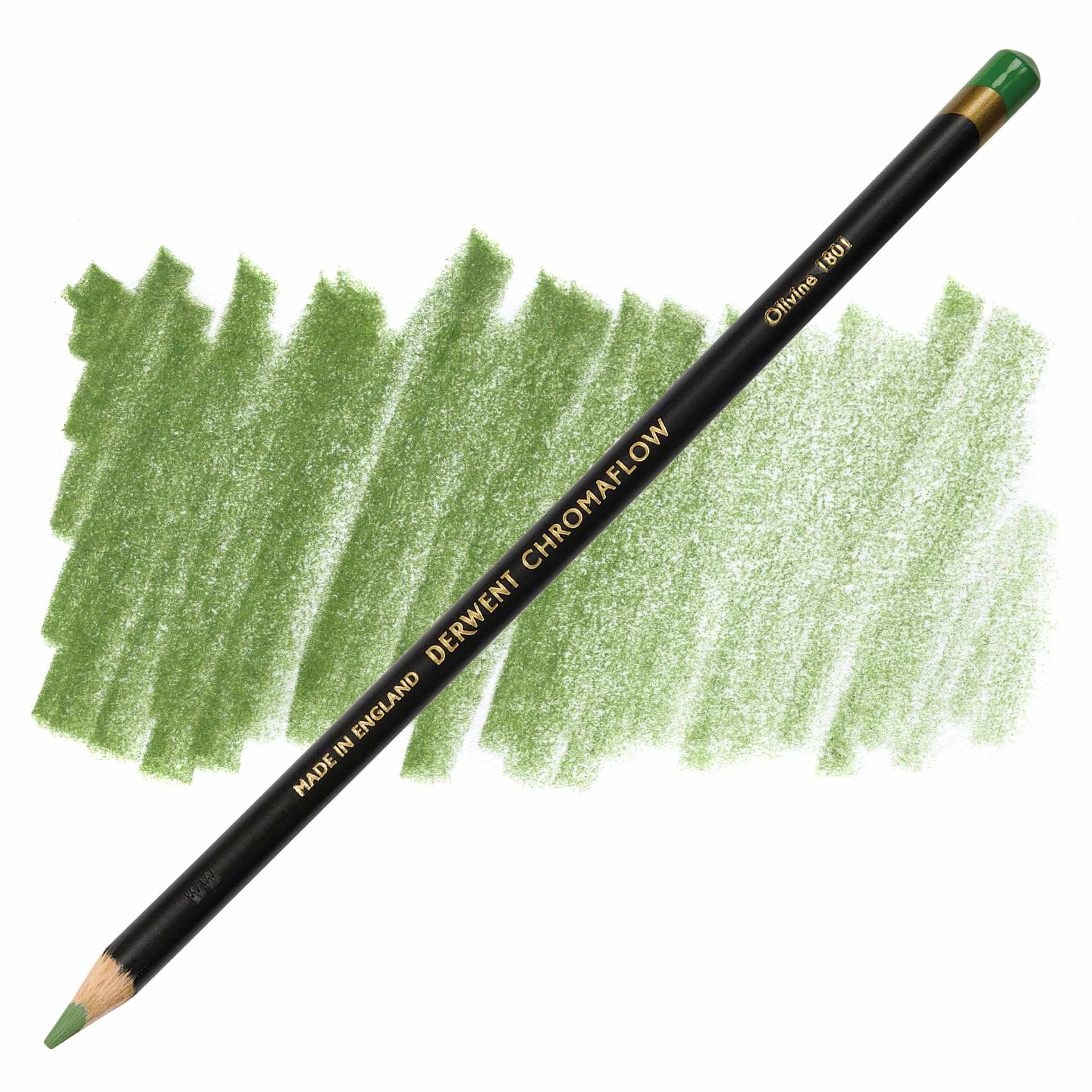 Derwent Chromaflow Colored Pencil - Olivine, swatch and pencil